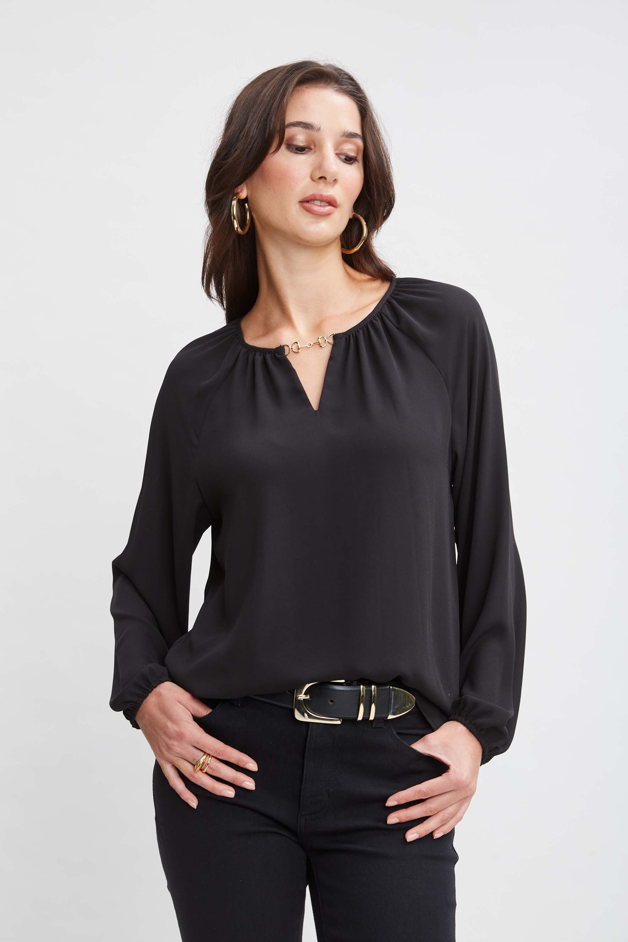 Tahari Women's Keyhole Detail Blouse - Elegant Button-Up Shirt for Work, Office & Casual Wear | Perfect for Business Attire, Date Night & Special Occasions