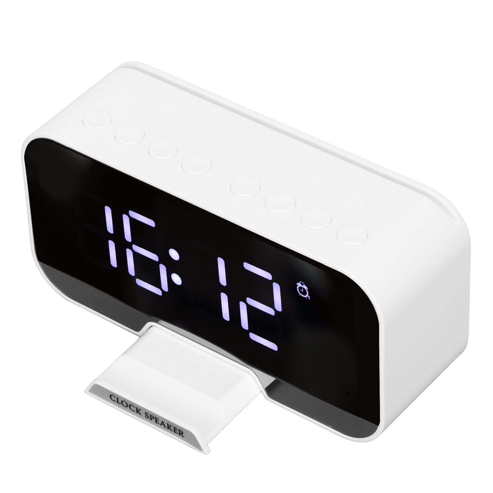 Wireless Bluetooth Alarm Clock with LED Display - Digital Clock with Temperature, Calendar & Adjustable Brightness for Bedroom, Office, Travel - Perfect for Home, Dorm, Nightstand & Desk Use (White)