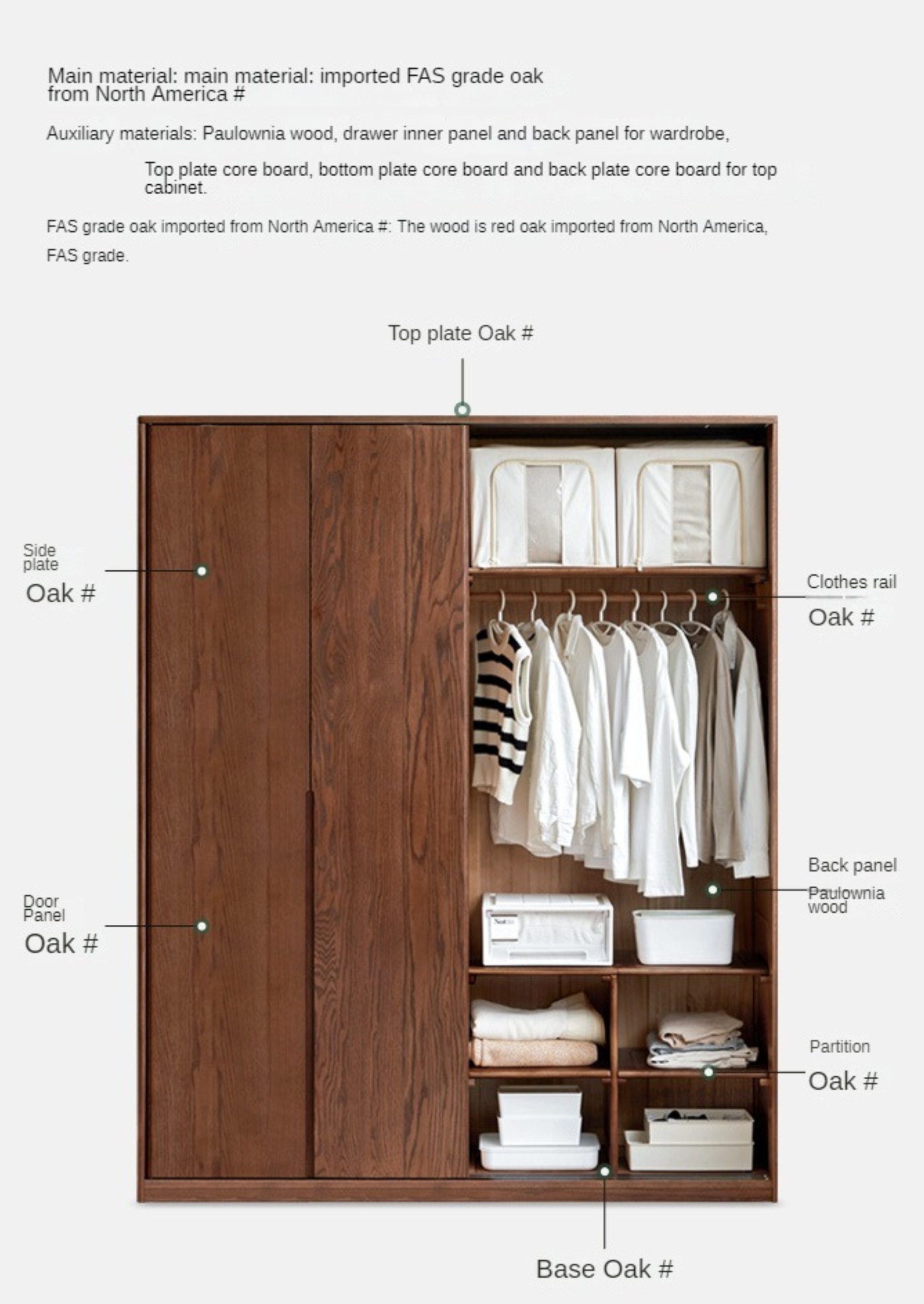 Solid Oak Wood Sliding Door Wardrobe Closet - Modern & Spacious Storage for Bedroom, Walk-In Closet, or Living Room Organization