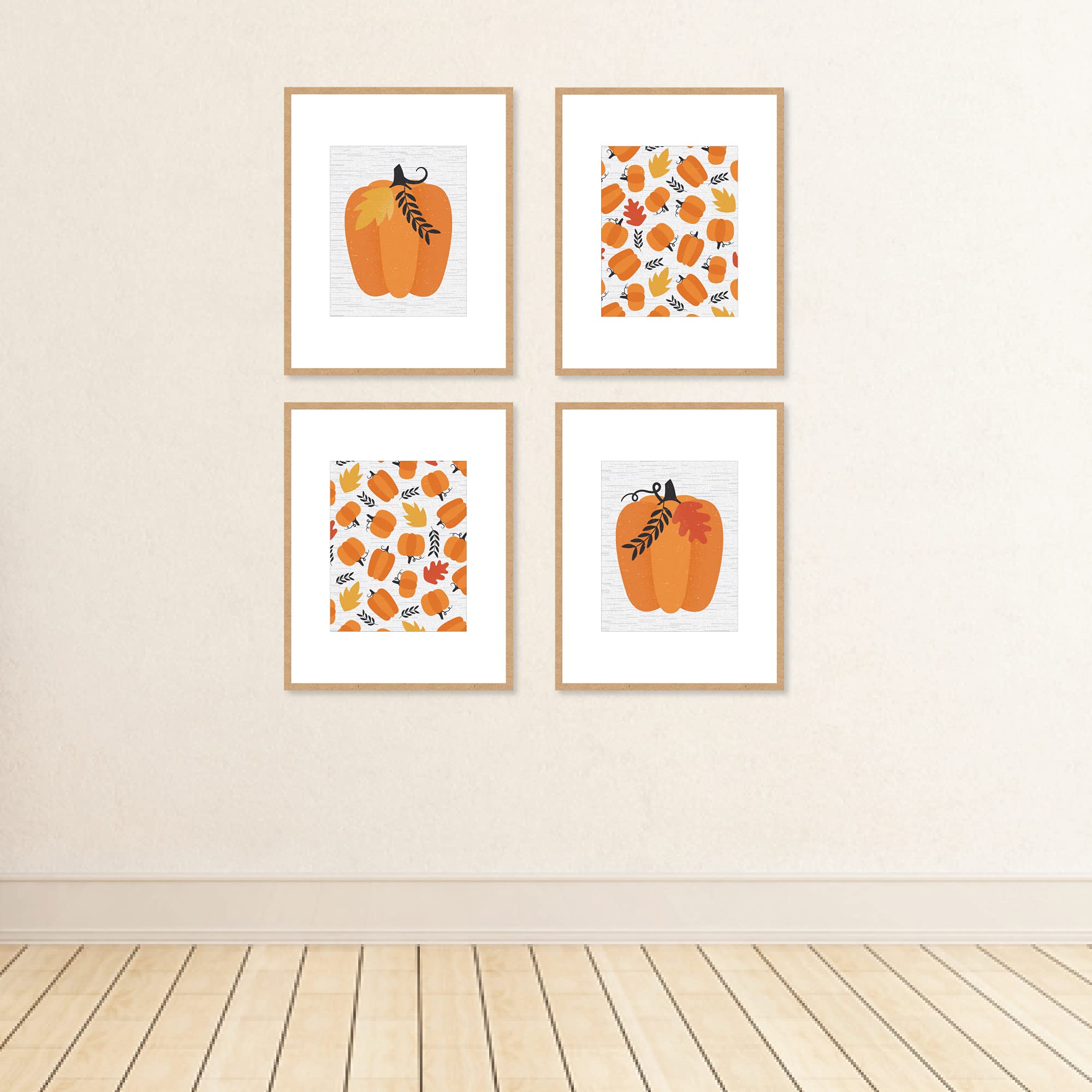Big Dot of Happiness Fall Pumpkin Wall Art - Set of 4 Unframed 8x10 Inch Autumn, Halloween & Thanksgiving Decor - Linen Paper Prints for Seasonal Home, Office, and Party Decoration