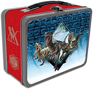 Jurassic World Raptors Themed Metal Lunch Box & Tote Bag - Dinosaur Collectible for School, Work, Picnics & Outdoor Adventures