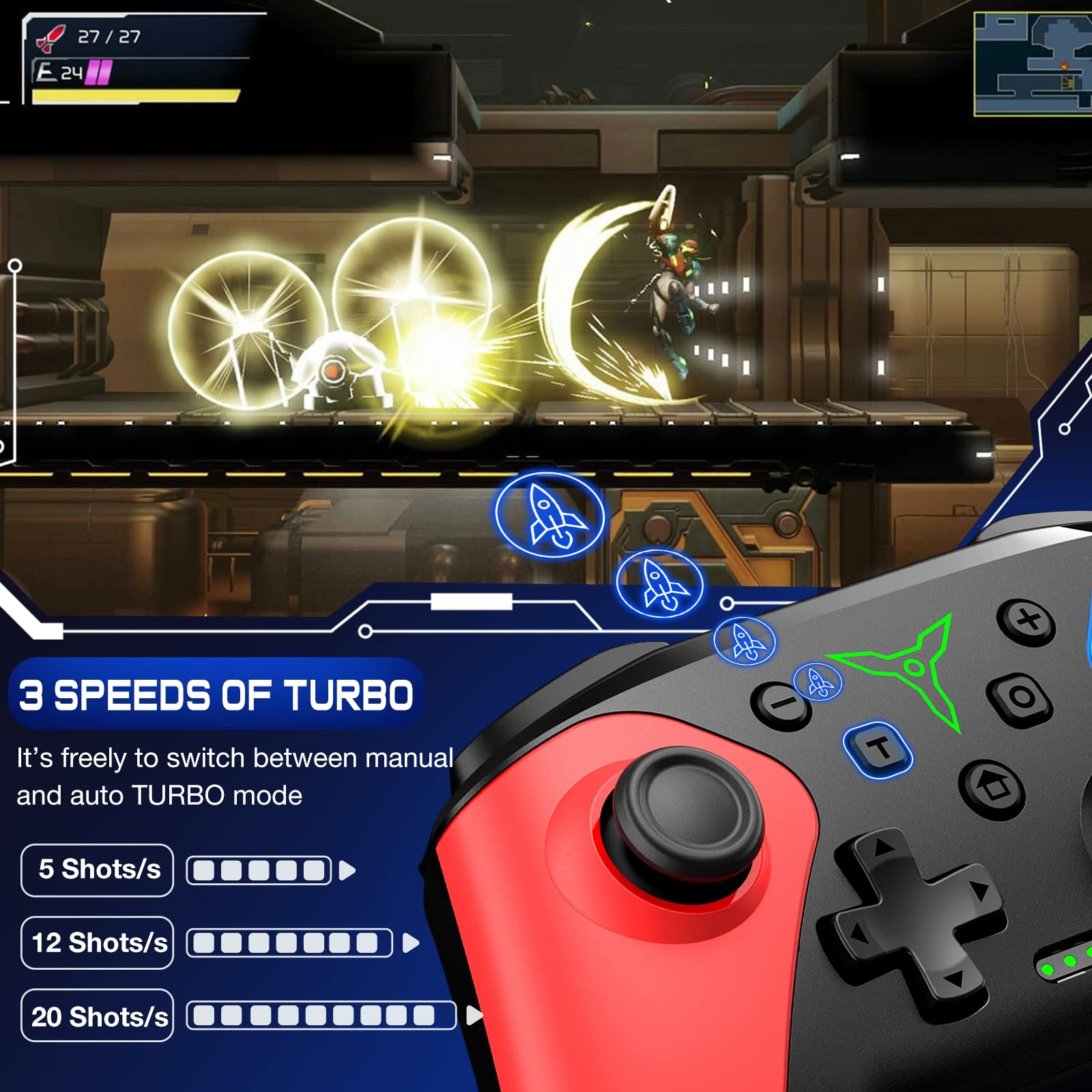 Wireless Pro Controller for Nintendo Switch/Lite/OLED - Programmable Back Buttons with Mouse Touch Feel, Turbo Function & Wake-up Feature | Perfect for Gaming, Travel & Multiplayer Sessions