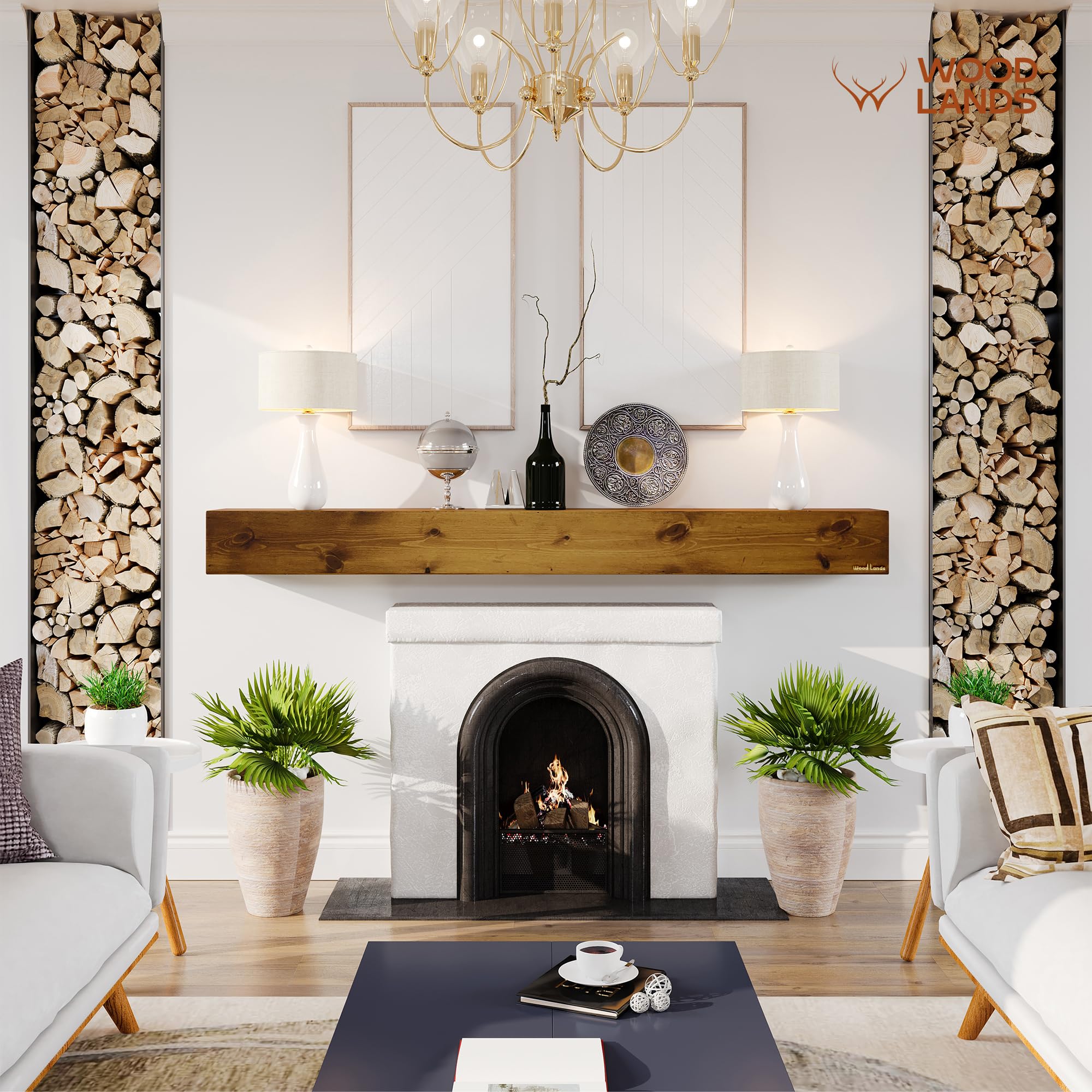 72 Inch Rustic Fireplace Mantel Shelf - Handcrafted Solid Wood Wall Mounted Mantle for Over Fireplace - 72