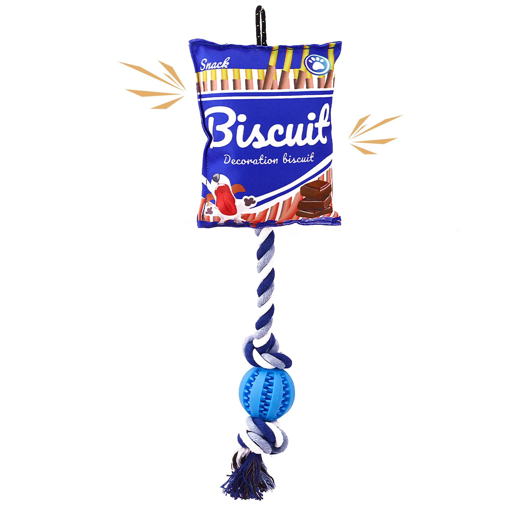 Durable Squeaky Dog Rope Toy with Treat Ball - Interactive Chew Toy for Small, Medium & Large Dogs (Blue) - Perfect for Playtime, Training & Keeping Pets Busy Indoors/Outdoors