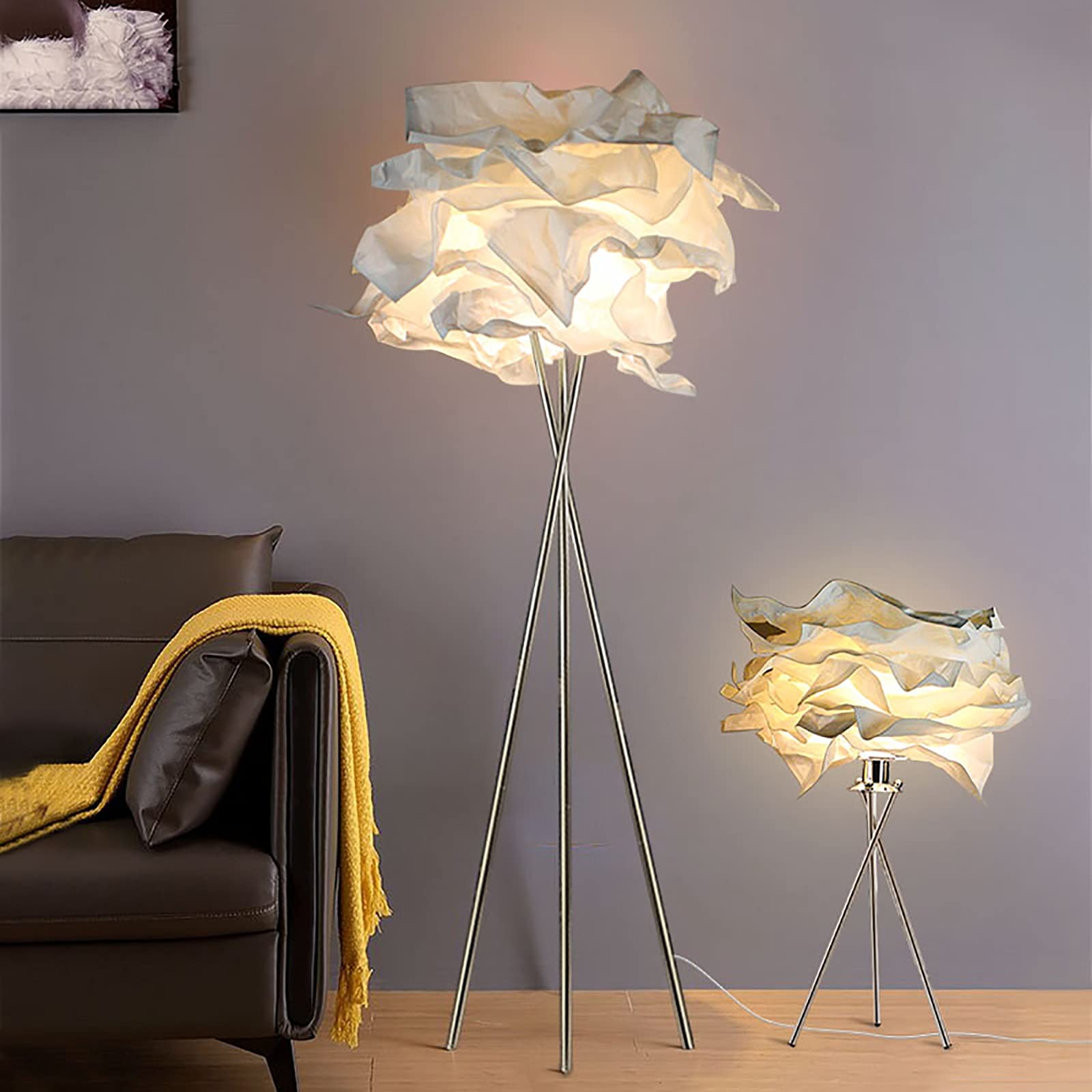 Modern Floor Lamp with White Rice Paper Shade & Matching Table Lamp - Soft Ambient Lighting for Living Room, Bedroom, Office | Corner Floor Light for Cozy Reading Nook & Relaxing Atmosphere