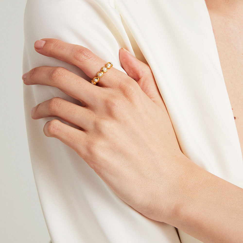 Elegant Pearl Eternity Stacking Ring for Women - 925 Sterling Silver Minimalist Wedding Band, Anniversary Gift for Her - Perfect for Everyday Wear, Date Nights & Special Occasions