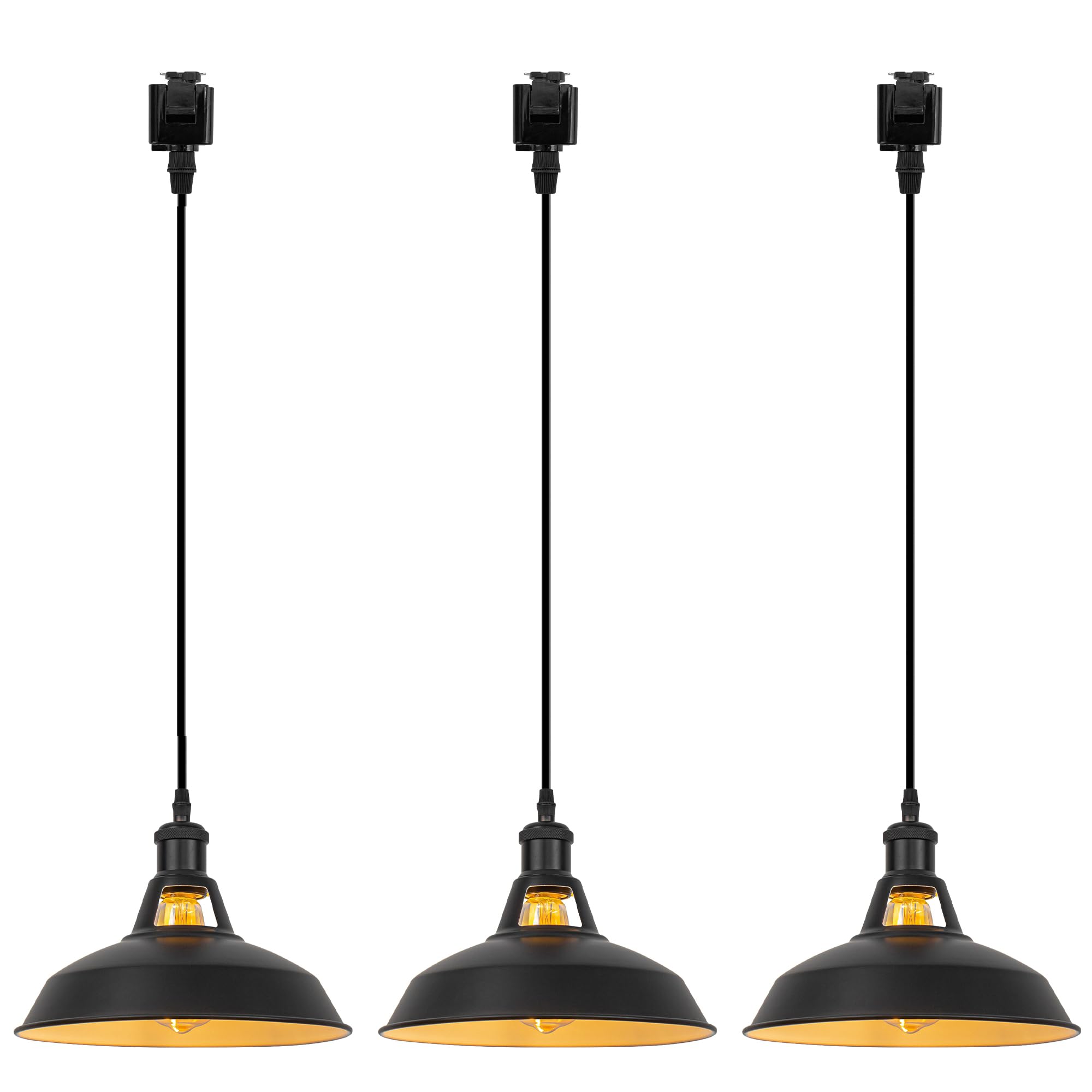 Modern Matte Black J-Type Track Lighting Pendant with Iron Black Shade - E26 Socket Adjustable Track Mount for Kitchen Island, Dining Room & Bar Lighting Decoration