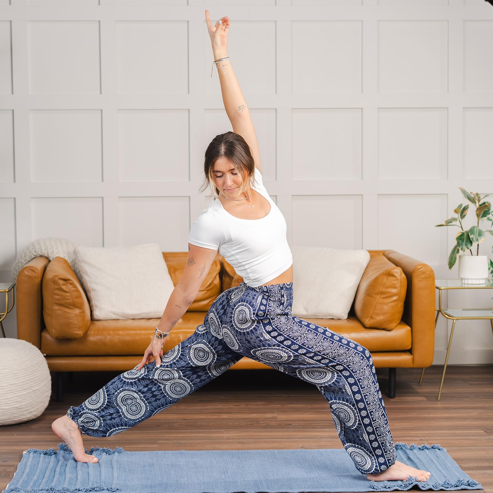Lotus and Luna Women's High Waisted Harem Pants - Boho Flowy Yoga Pants for Beach, Lounge & Travel - Comfortable Thai Genie Pants for Meditation, Yoga & Casual Wear
