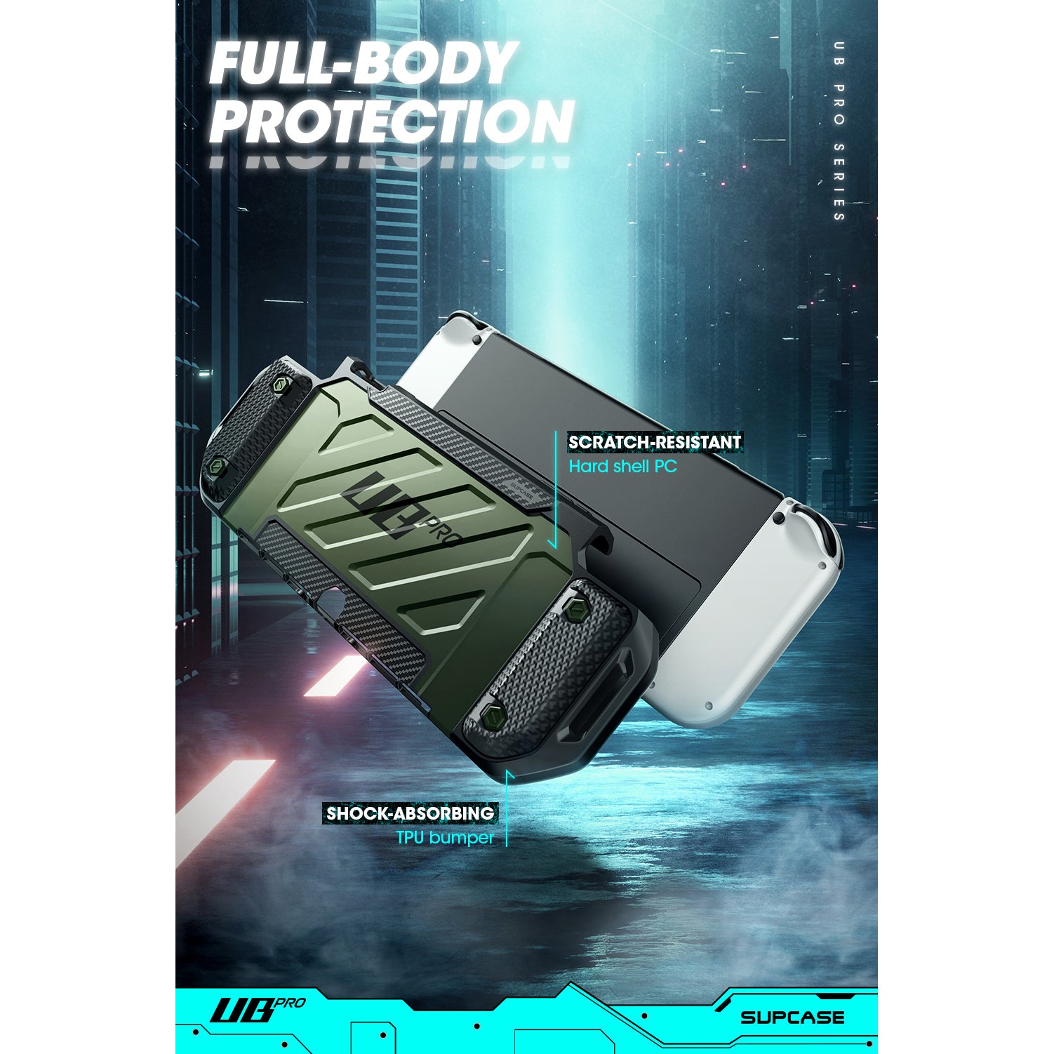 Nintendo Switch OLED Case - Unicorn Beetle PRO Dockable Grip Cover, Dark Green - Protective Shell for Gaming, Travel & Everyday Use