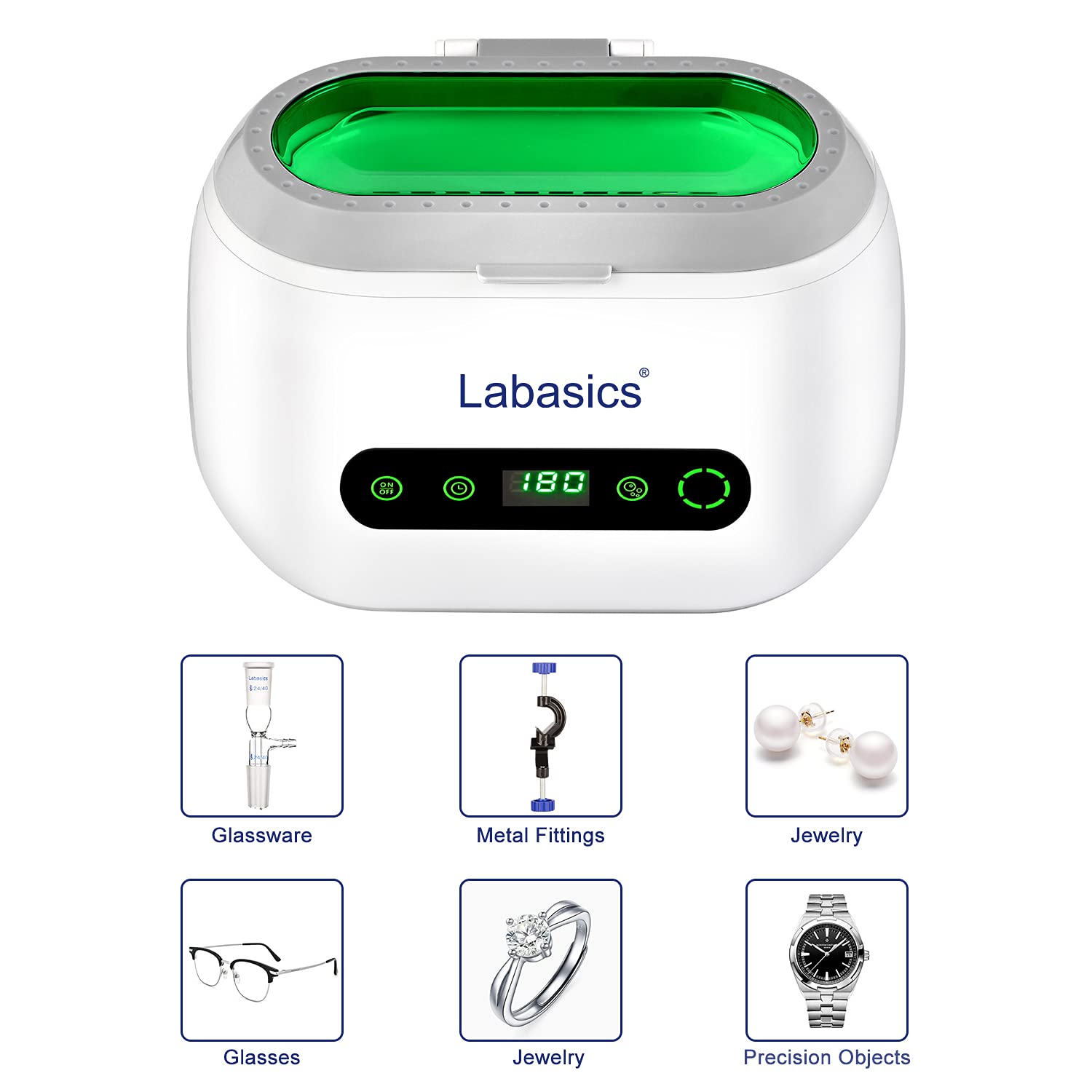 Labasics Professional Ultrasonic Cleaner Machine - 600ml Compact Digital Ultrasonic Cleaning Device for Jewelry, Glasses, Dentures & Lab Instruments - Perfect for Home, Clinic & Laboratory Use