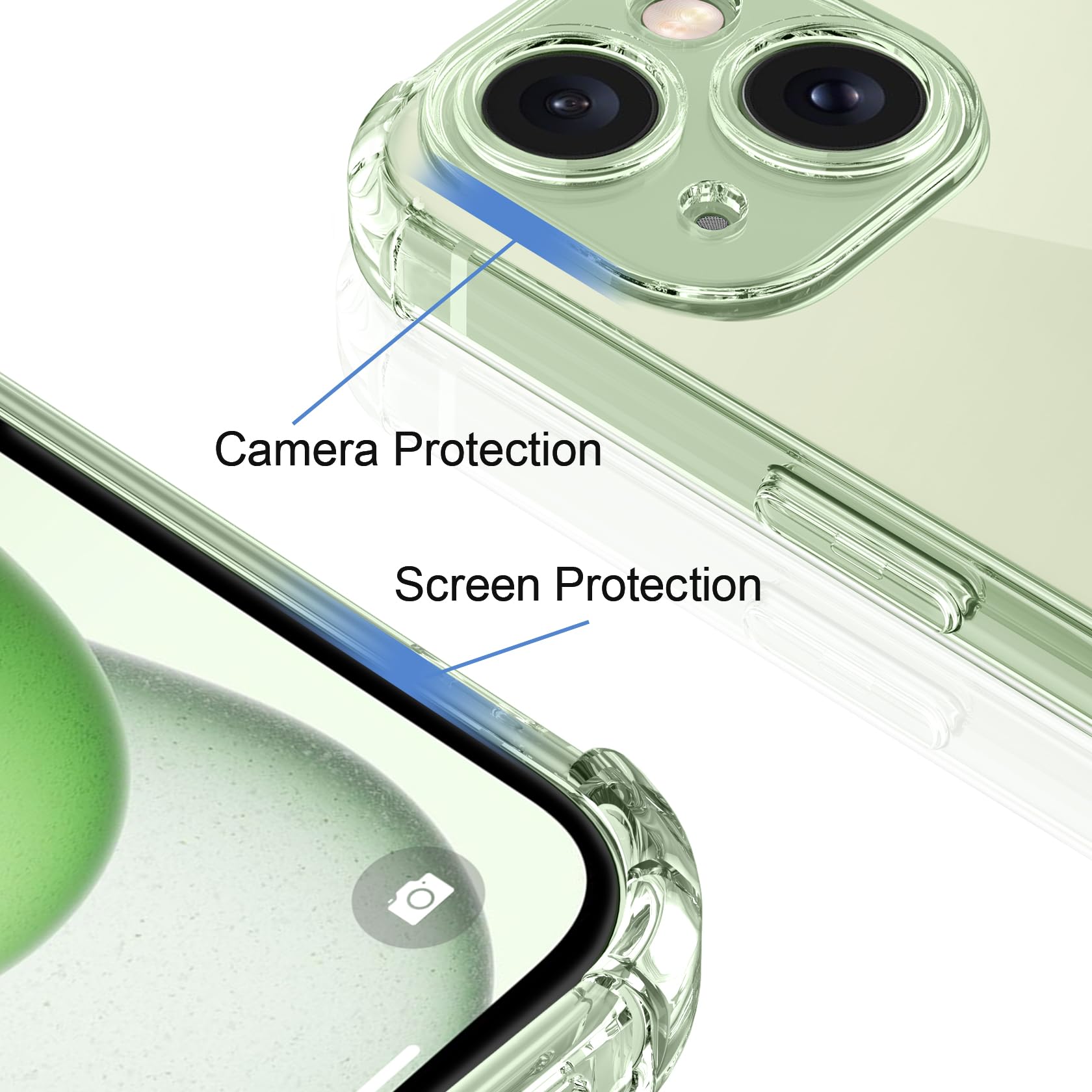 YisrLery 3 in 1 Camera Cover for iPhone 15 Case with 2 Pack Tempered Glass Screen Protector, Slim Soft TPU Shockproof Anti-Scratch Clear Silicone Phone Case - Perfect for Daily Protection & Outdoor Activities