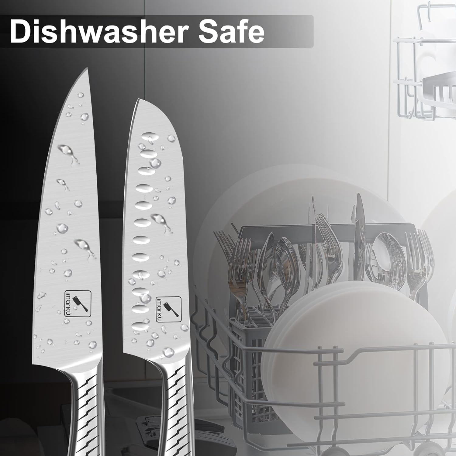 Imarku 14-Piece Premium Kitchen Knife Set with Block & Sharpener - High Carbon Stainless Steel Chef Knives for Cooking, Slicing & Chopping - Dishwasher Safe Black Knife Set for Home & Professional Kitchens