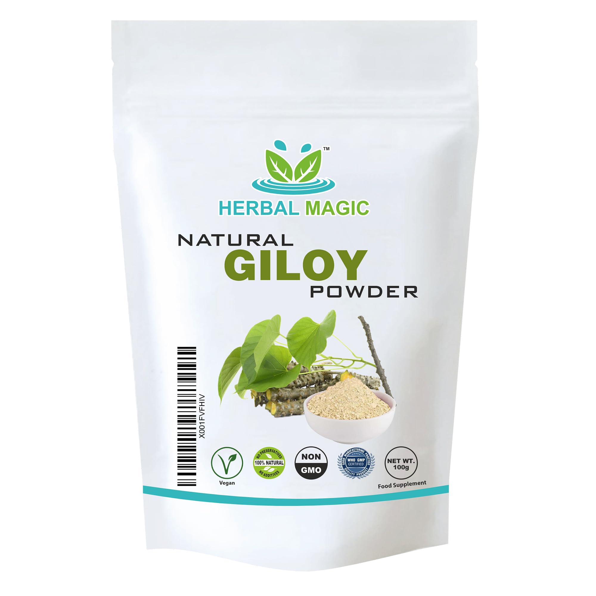 Herbal Magic's Pure & Natural Giloy Powder - 100g | Premium Ayurvedic Immune Booster for Smoothies, Shakes & Soups | Filler-Free, Preservative-Free Superfood | Perfect for Daily Wellness & Detox Routines