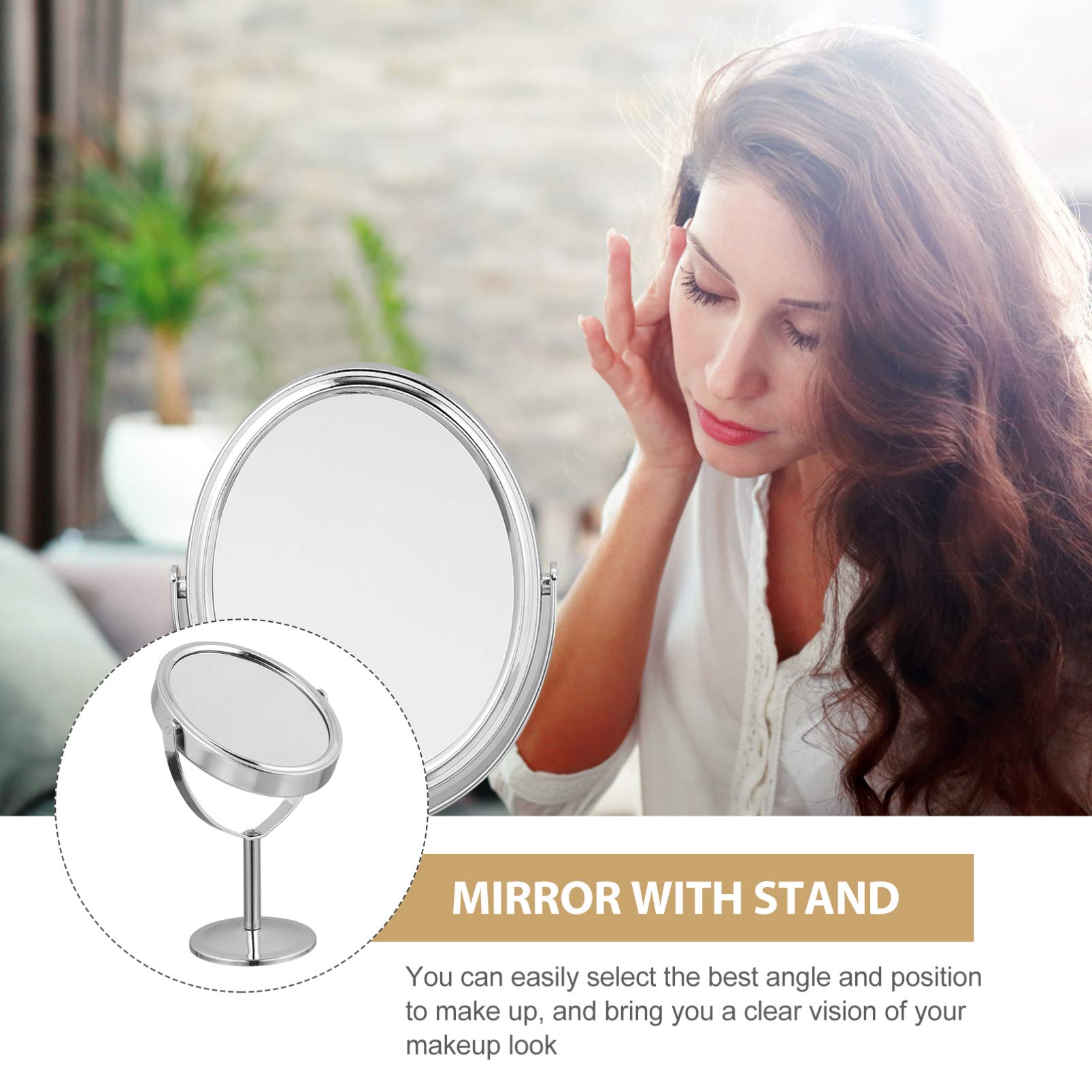 Double Sided Swivel Vanity Mirror - 360° Rotating Desktop Makeup Mirror with Stand, Handheld & Tabletop Cosmetic Mirror for Dressing Table, Bathroom, Bedroom (Metal Frame) - Perfect for Makeup, Skincare & Hair Styling