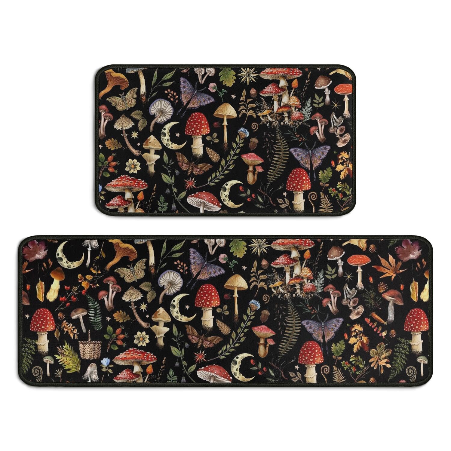 2-Piece Mushroom Kitchen Rug Set - Non-Slip Washable Microfiber Farmhouse Decor, 17