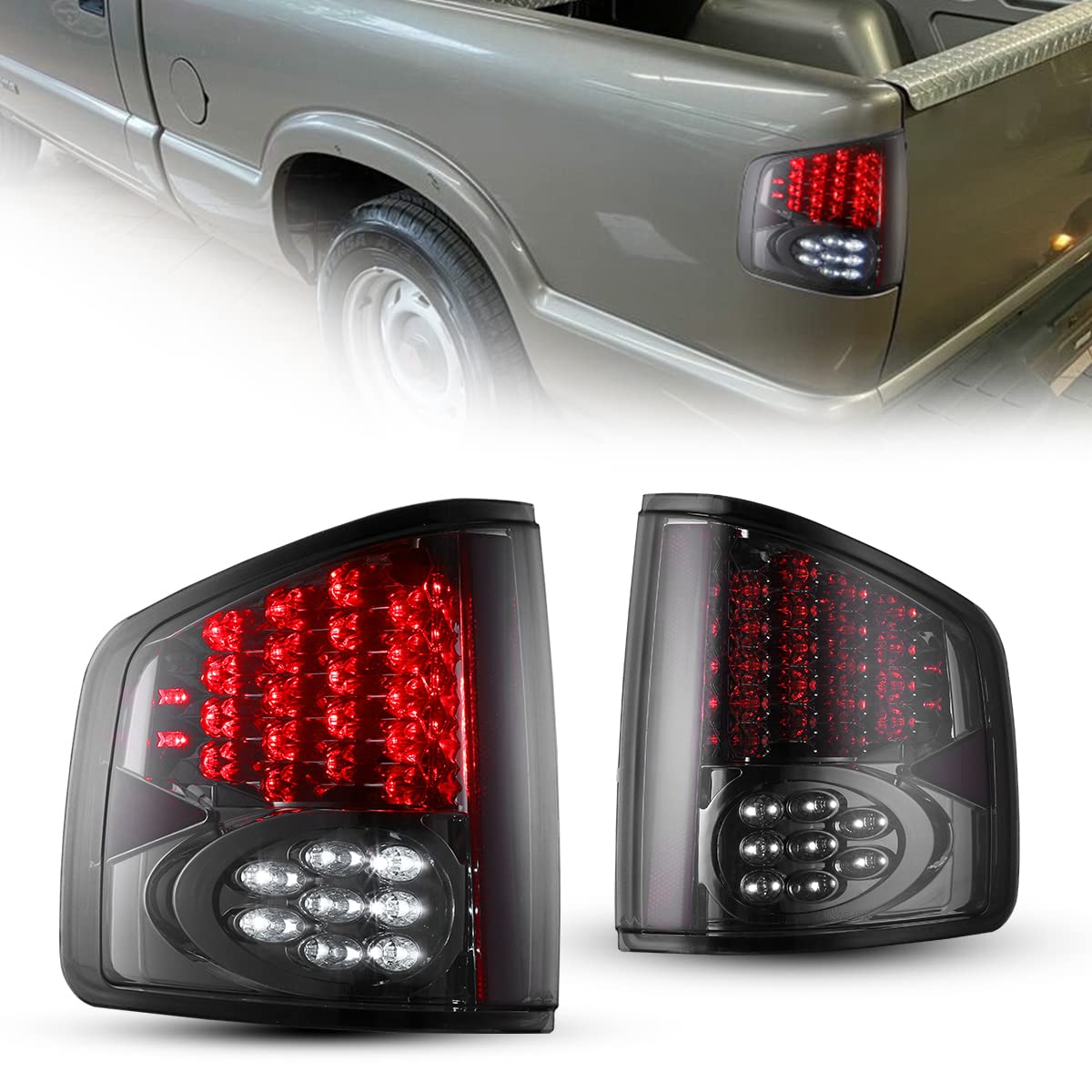 Nixon Offroad LED Tail Lights for 1994-2004 Chevy S10 & GMC Sonoma | 1996-2000 Isuzu Hombre | Black Housing Smoked Lens Taillight Assembly (Pair) - Upgrade Your Truck's Style & Night Visibility for Off-Road Adventures