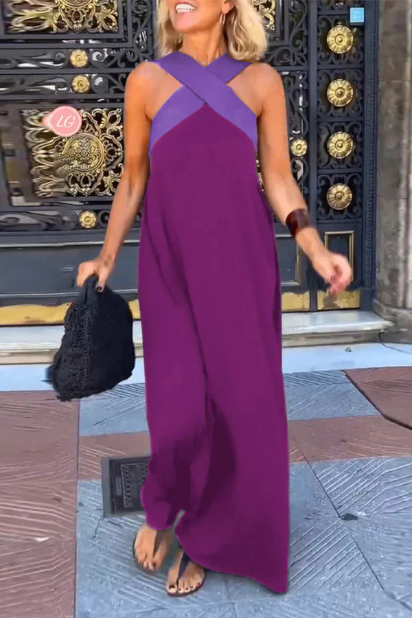 Stylish Crossover Backless Sleeveless Loose Maxi Dress for Women | Summer Beach Party & Evening Wear | Flowy Boho Chic Dress for Vacations & Date Nights