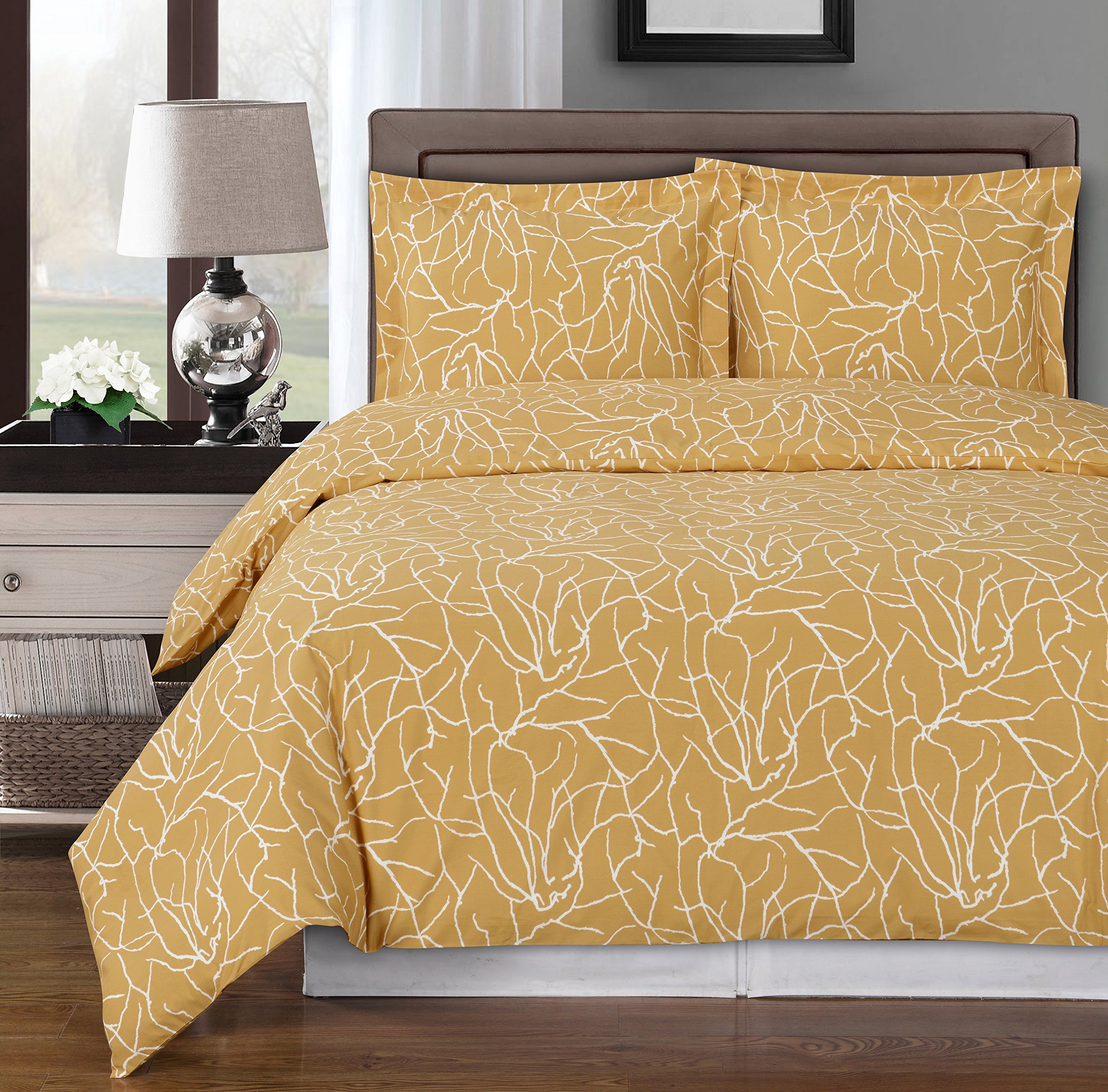 Royal Hotel Luxury 3-Piece King/Cal-King Duvet Cover Set - 100% Cotton 300 Thread Count Honey-Beige & White - Soft Breathable Bedding for Master Bedroom, Guest Room & Hotel Style Decor
