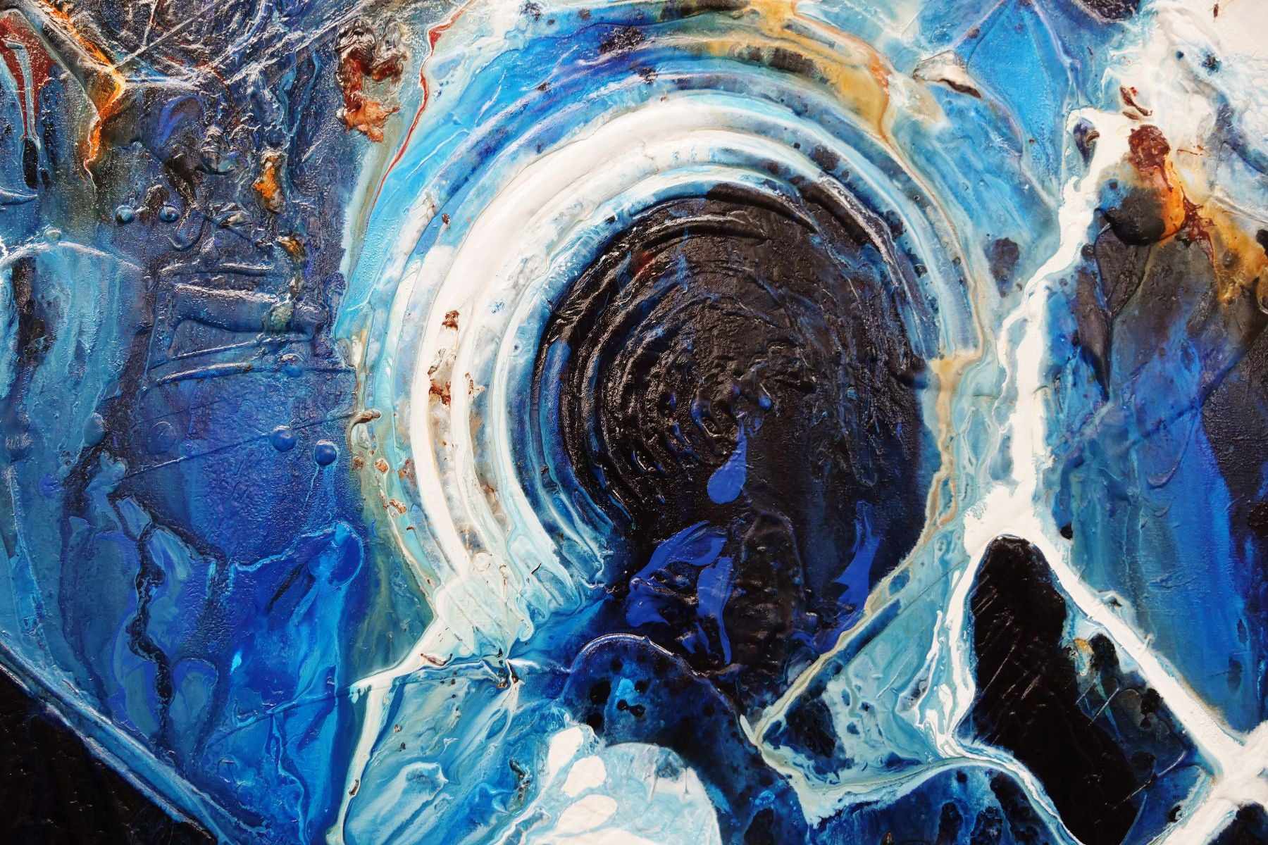 Blue and Orange Textured Abstract Painting - 47x39 Inch Leather & Sapphire Inspired Wall Art for Living Room, Bedroom, or Office Decor