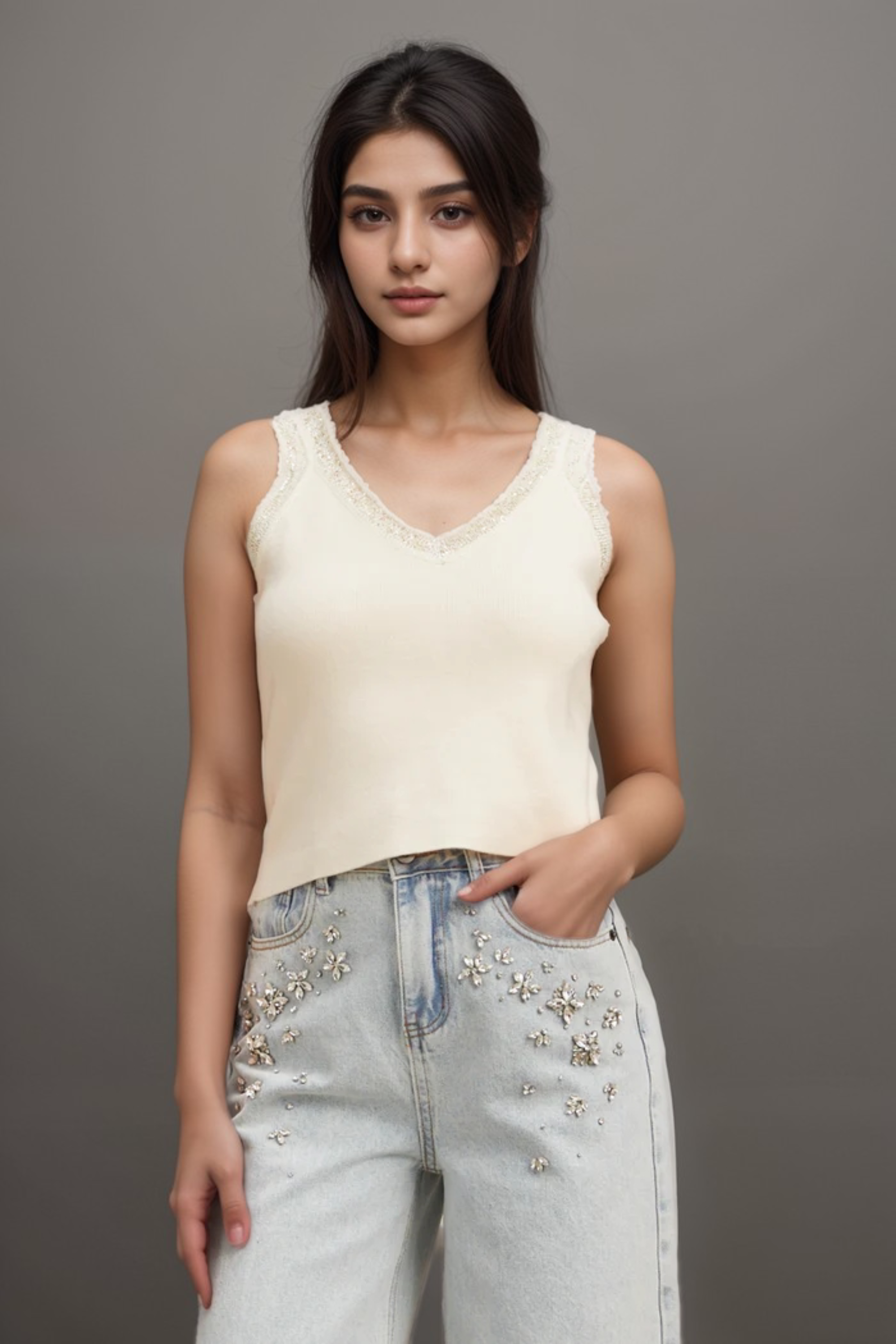 Celia White Sequin Cropped Knit Top for Women - Elegant Party Wear & Night Out Outfit