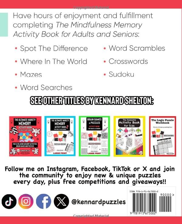 The Mindfulness Memory Activity Book for Adults and Seniors: 140 Puzzles and Brain Games for Cognitive Health and Relaxation at Home or Travel