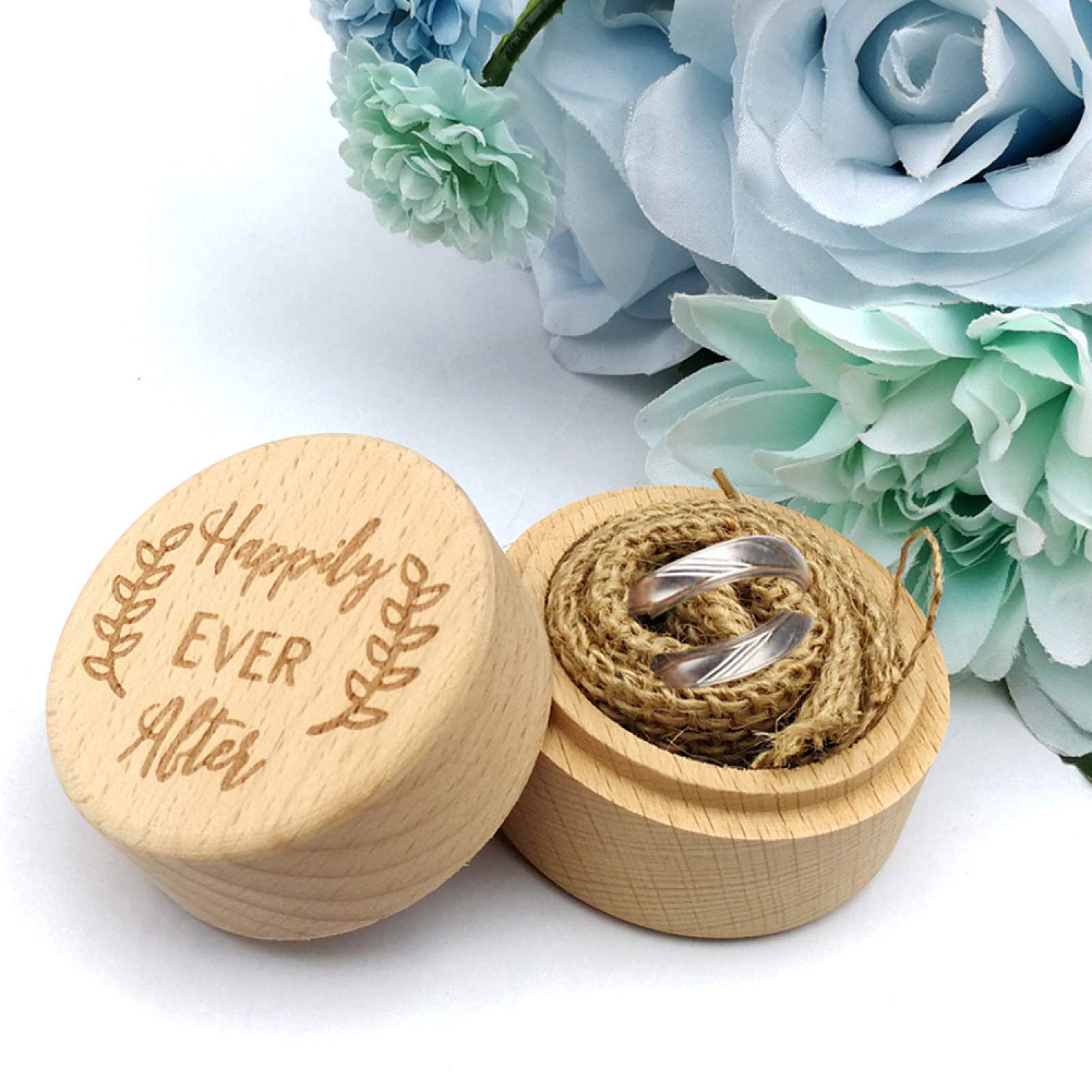 Engraved Wooden Ring Box for Proposal, Wedding & Jewelry Storage - Elegant Round Carved Display Case with Lid for Rings, Watches & Accessories - Perfect Gift for Valentine's Day, Birthday & Anniversaries - JM01520