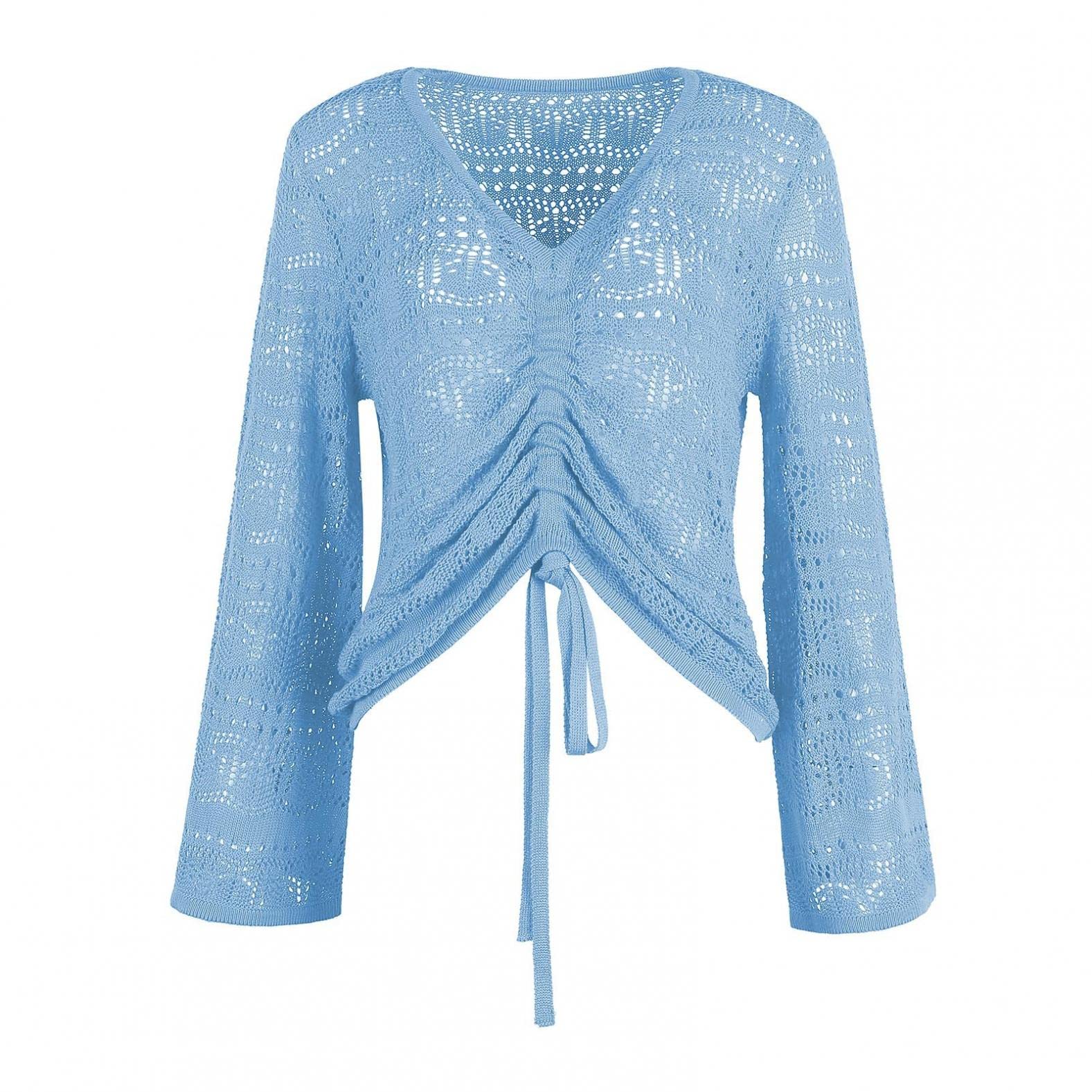 Boho Off Shoulder Sheer Crop Top for Women - Bell Sleeve Flowy Oversized Slouchy Crochet Ruched Pullover Sweater | Perfect for Beach, Music Festivals & Summer Outfits