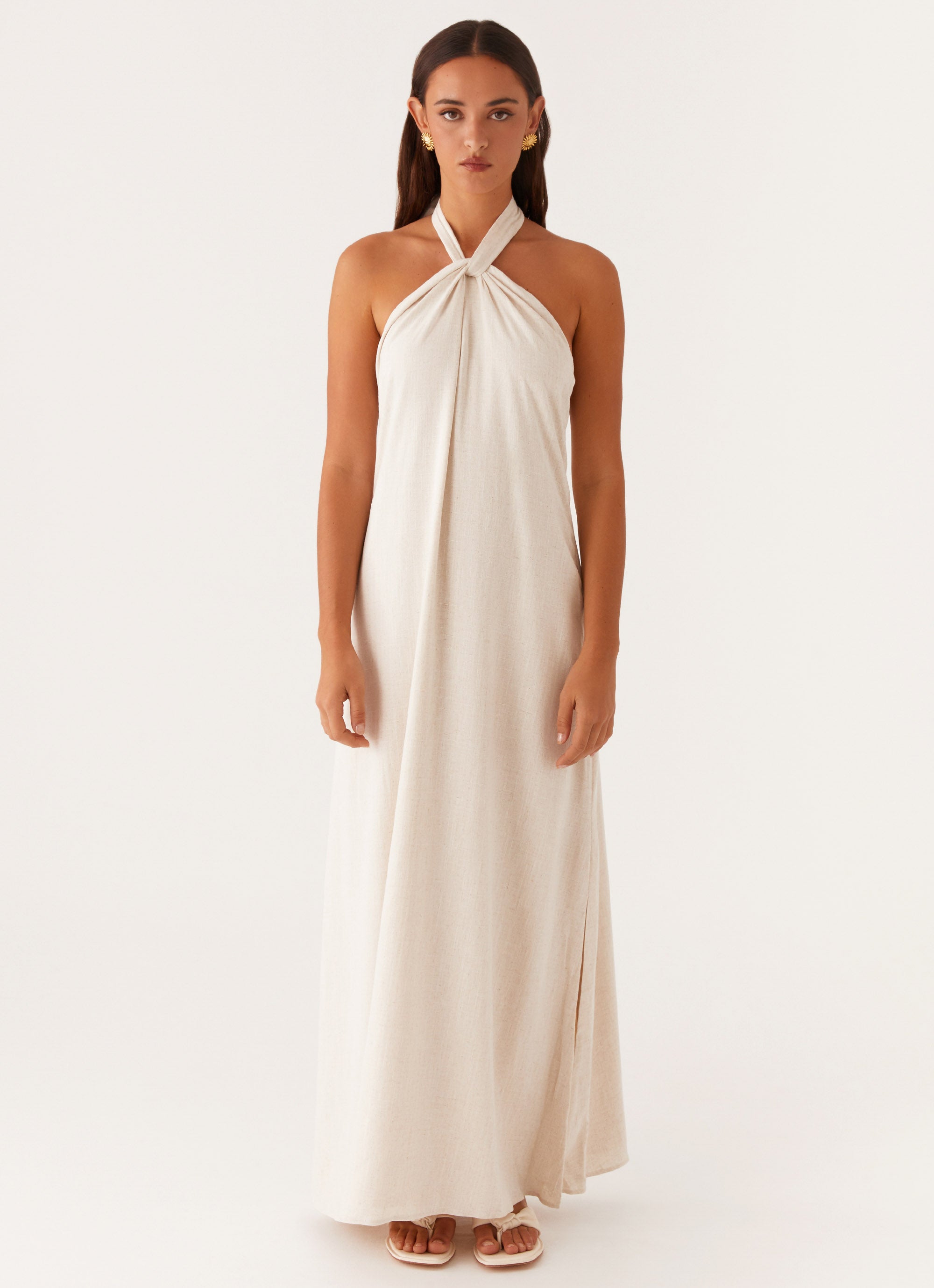 Golden Child Linen Maxi Dress - Soft & Breathable Oatmeal Color Long Summer Dress for Women | Perfect for Beach Vacations, Boho Outfits & Casual Wear