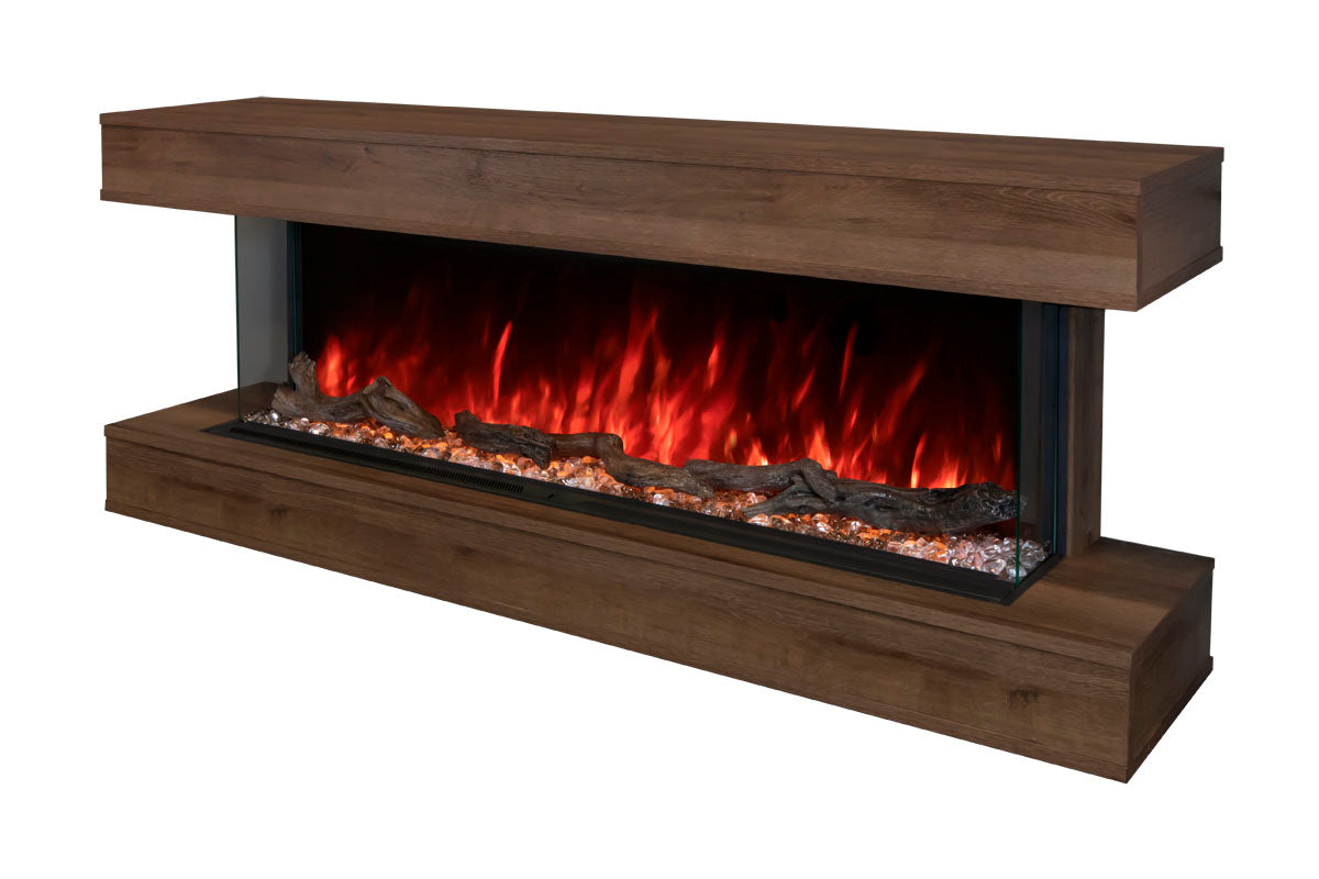 Modern Flames Landscape Pro 70'' Electric Fireplace Wall Mount with Weathered Walnut Mantel - Perfect for Living Room, Bedroom & Office Ambiance