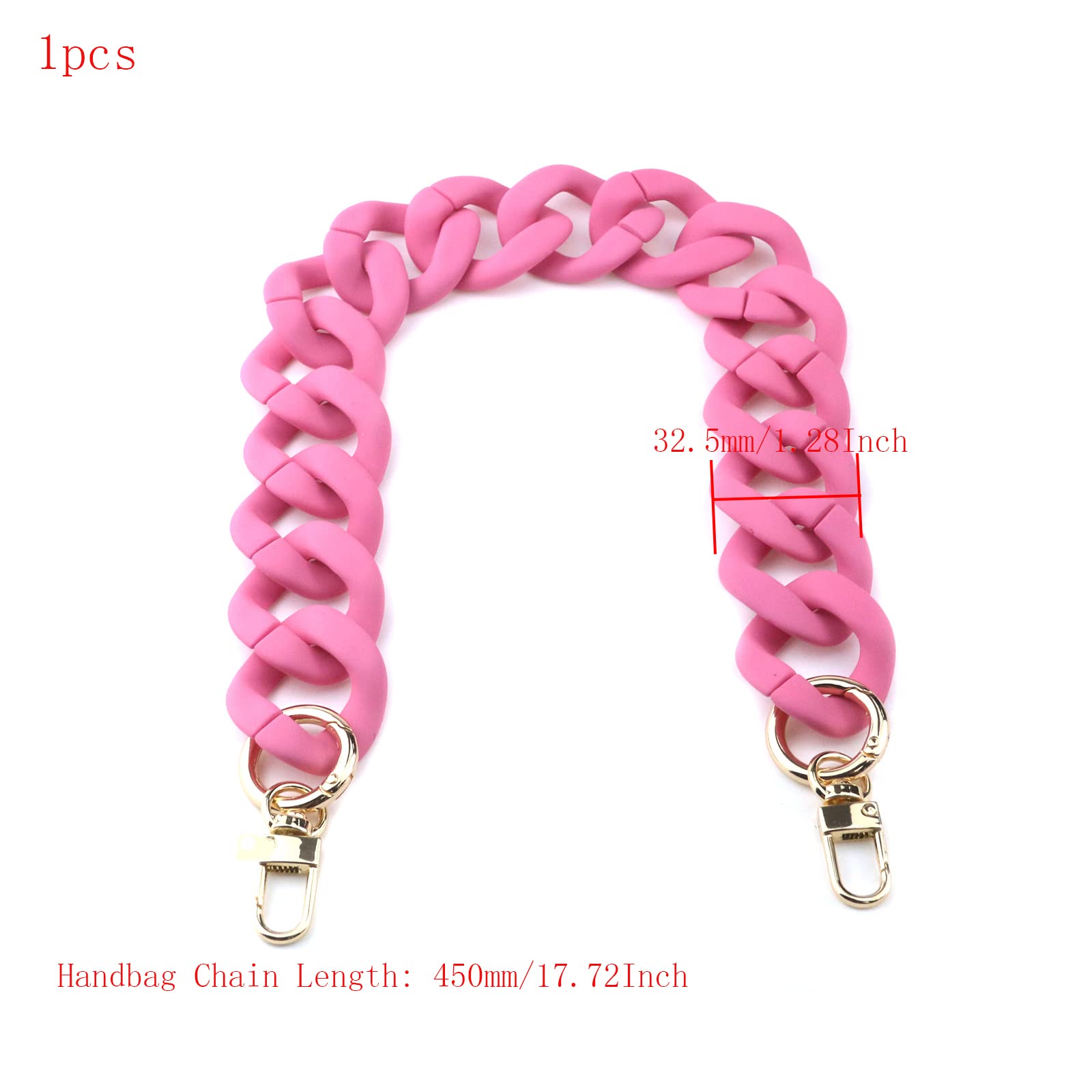 Acrylic Fishbone Handbag Chain Straps - Removable Purse Handle Replacement with Double Buckles for Shoulder & Crossbody Bags (Dark Pink, 45cm/17.72