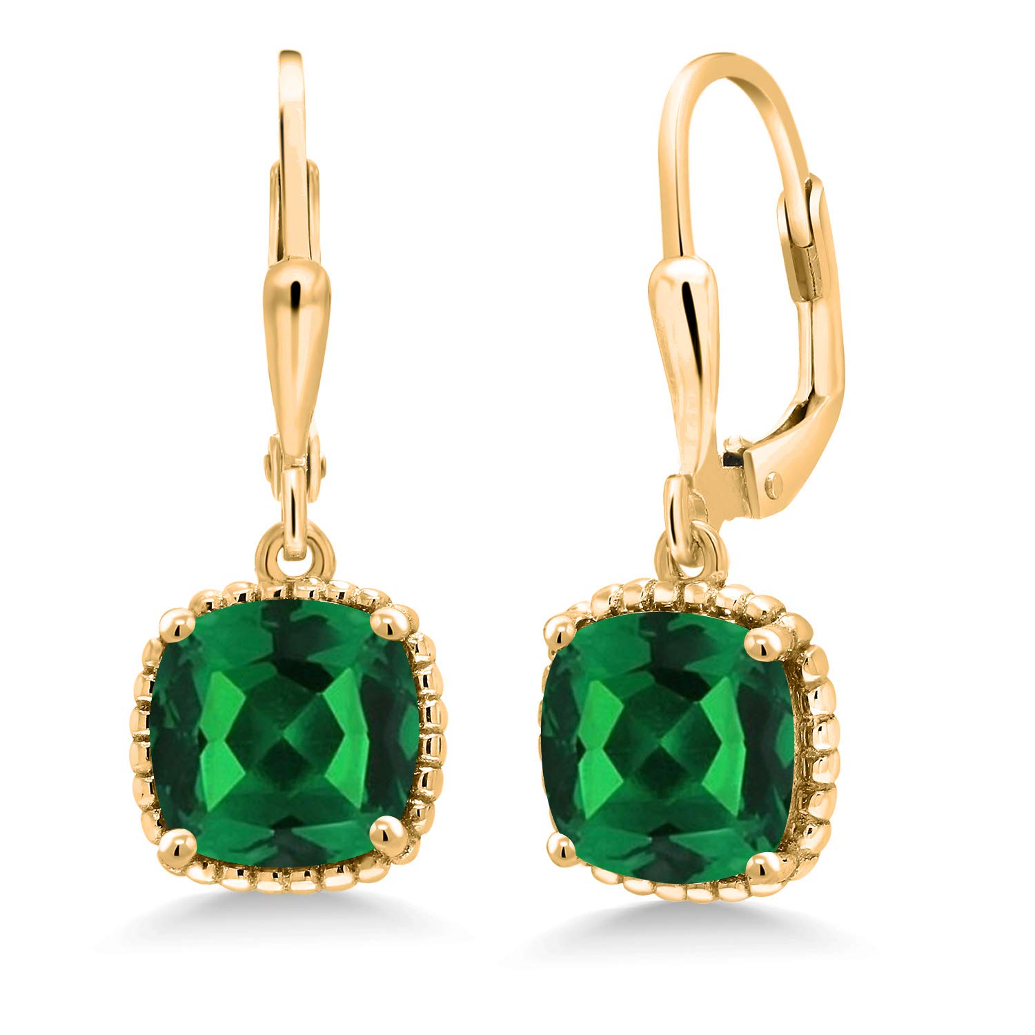 18K Yellow Gold Plated Silver 8MM Cushion Gemstone Birthstone Drop Dangle Earrings for Women | Leverback Gold Earrings | Perfect for Birthdays, Anniversaries & Special Occasions