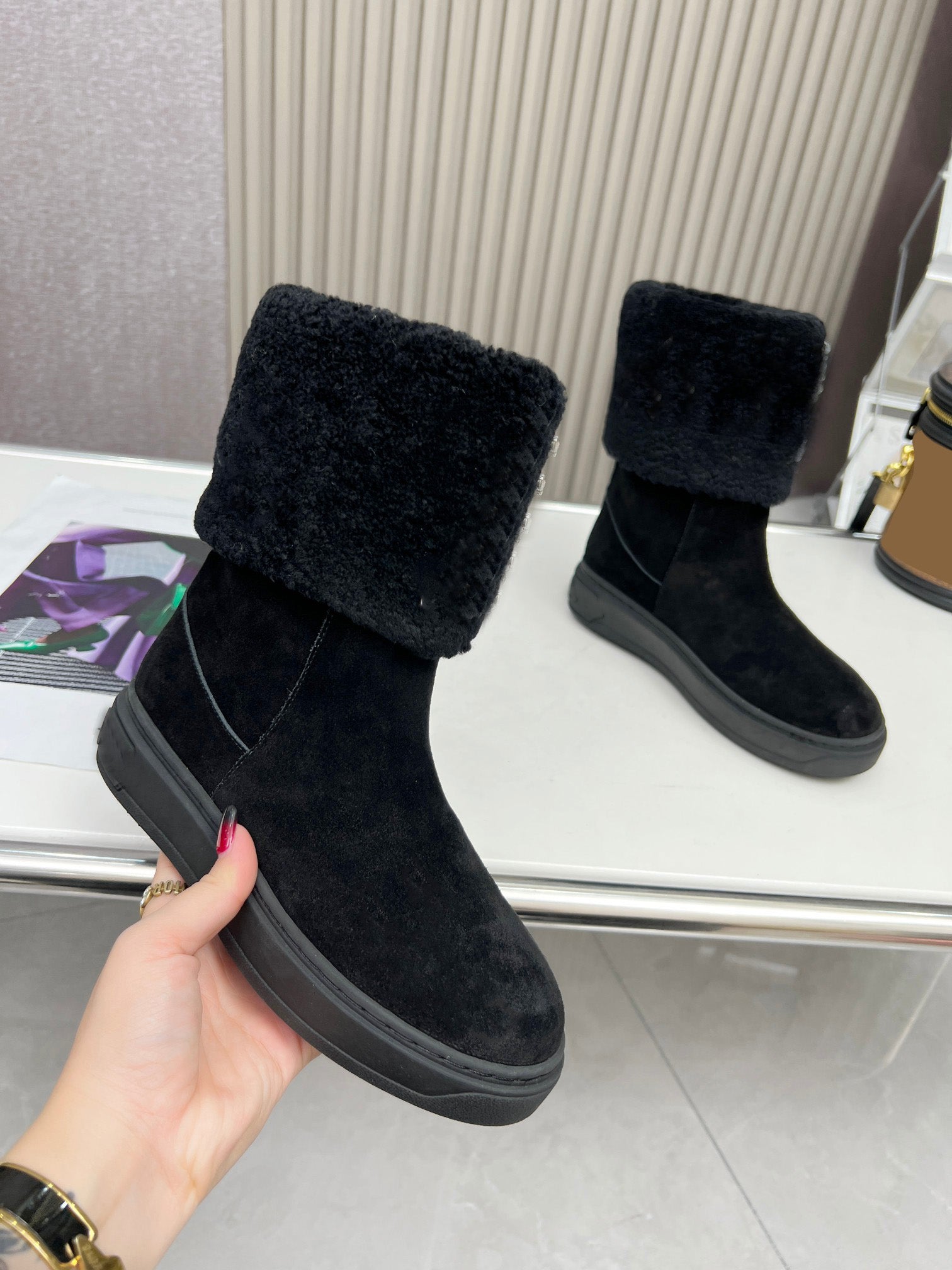 Stylish Lambswool Rhinestone Boots for Women - Winter Fashion & Comfort - Perfect for Parties, Weddings & Holiday Outfits