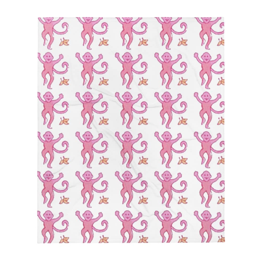Preppy Monkey Blanket - Soft White Throw Blanket for Couch, Bed & Nursery | Cozy Plush Fleece Blanket for Girls, Teens & Adults | Perfect for Gifts, Home Decor & Winter Warmth