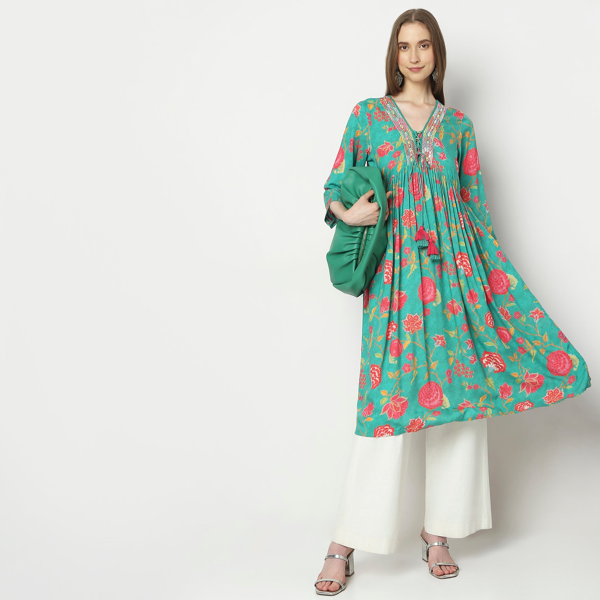 Flare Fit Printed Kurta for Women - Stylish Indian Ethnic Dress for Festivals, Parties & Casual Wear | Comfortable & Fashionable Cotton Kurti