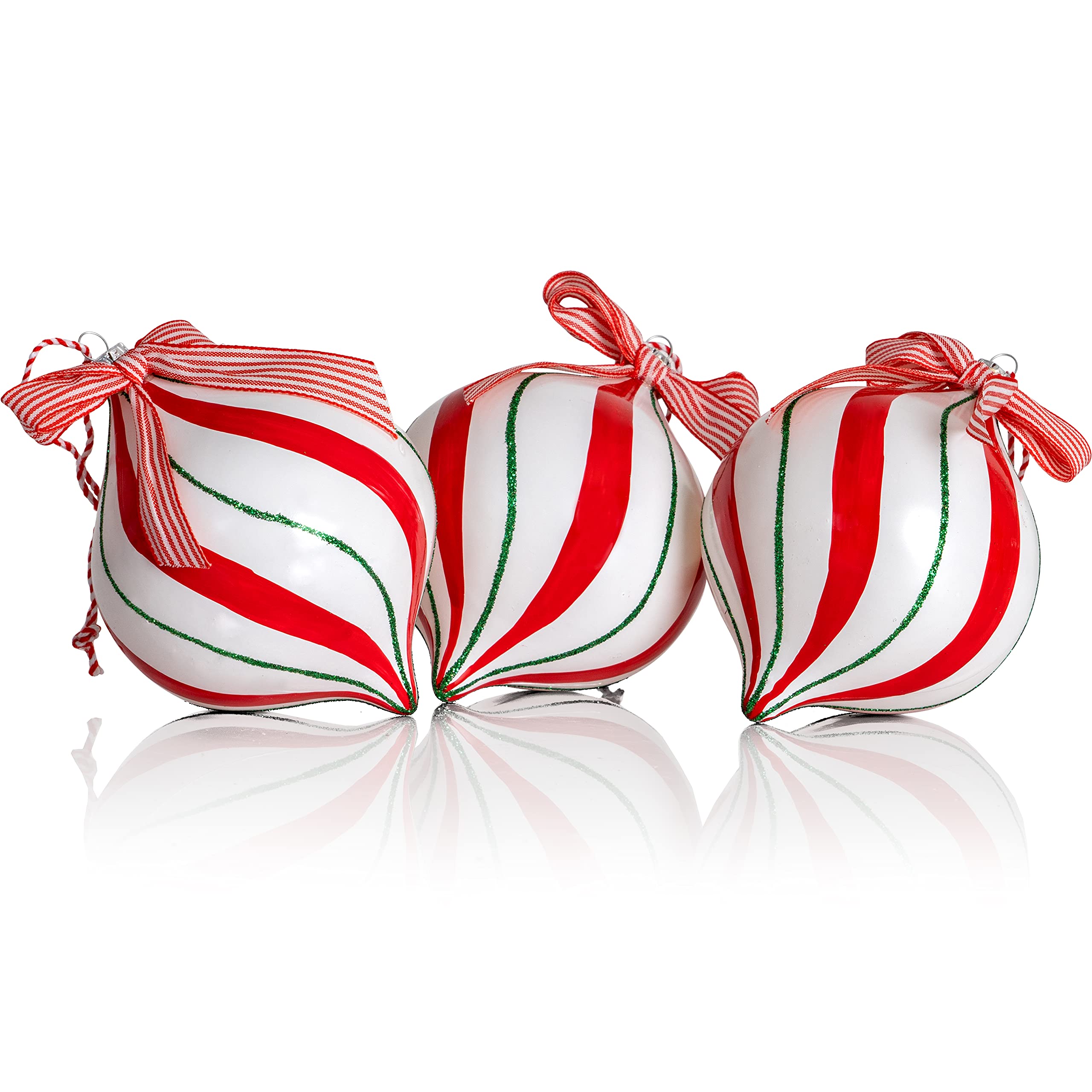 Ornativity Peppermint Candy Ornament Set - 12 Pack Shatterproof Christmas Candy Cane Ball Decorations for Indoor/Outdoor Holiday Tree (4.5 Inch) - Perfect for Xmas Party, Home & Office Decorations