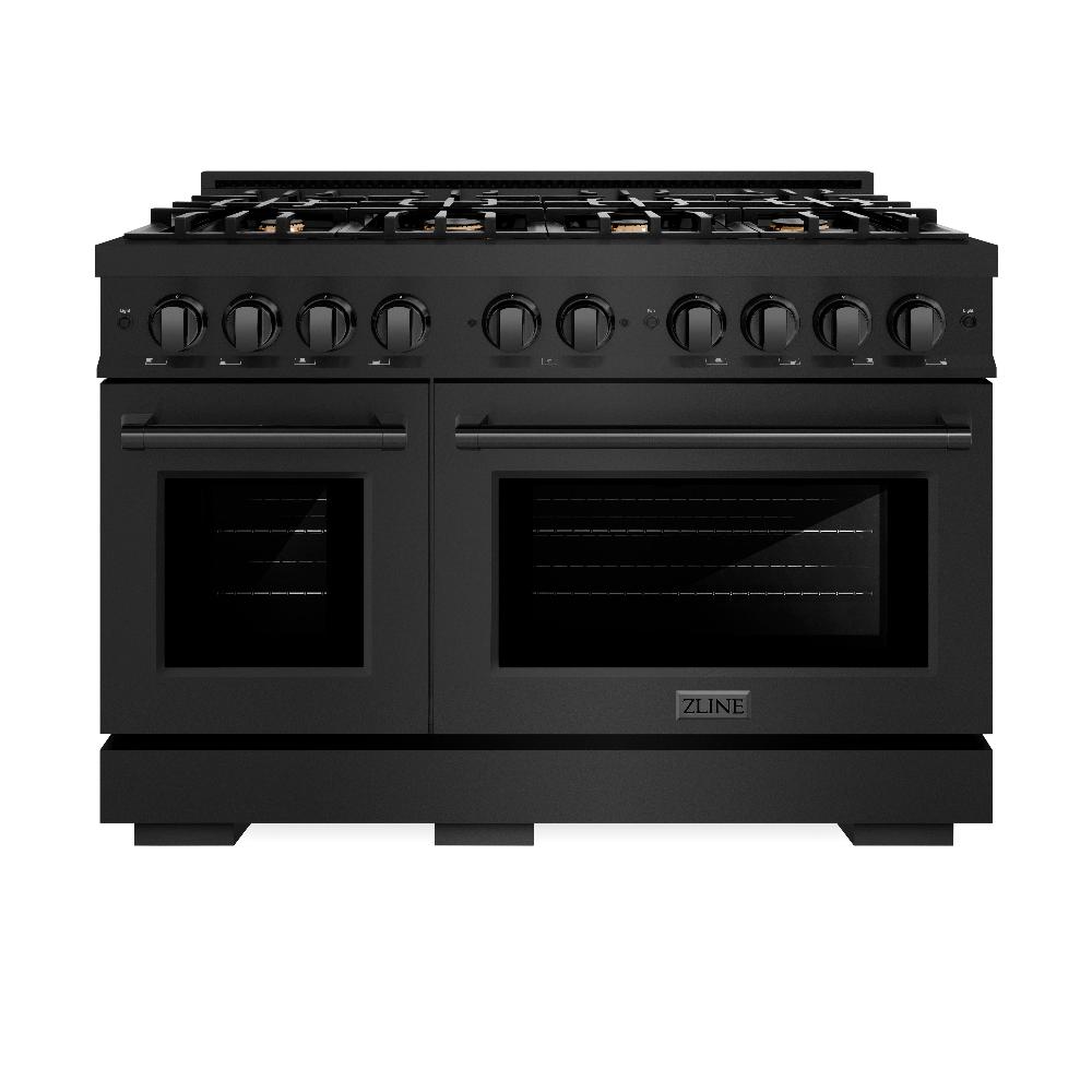 ZLINE 48-Inch 6.7 cu. ft. Black Stainless Steel Dual Fuel Range with 8 Brass Burners - Professional Double Oven Gas Stove for Home Kitchen Cooking, Baking & Entertaining (HDRB BR 48)