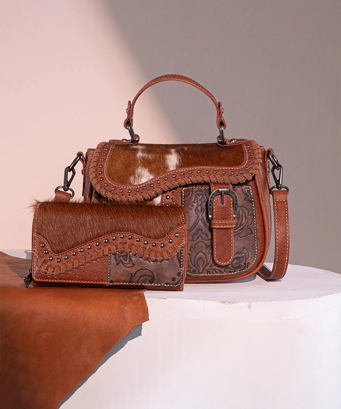 Trinity Ranch Genuine Hair-On Cowhide Crossbody Saddle Purse - Western Style Leather Handbag for Women, Perfect for Rodeo, Country Concerts & Cowgirl Fashion