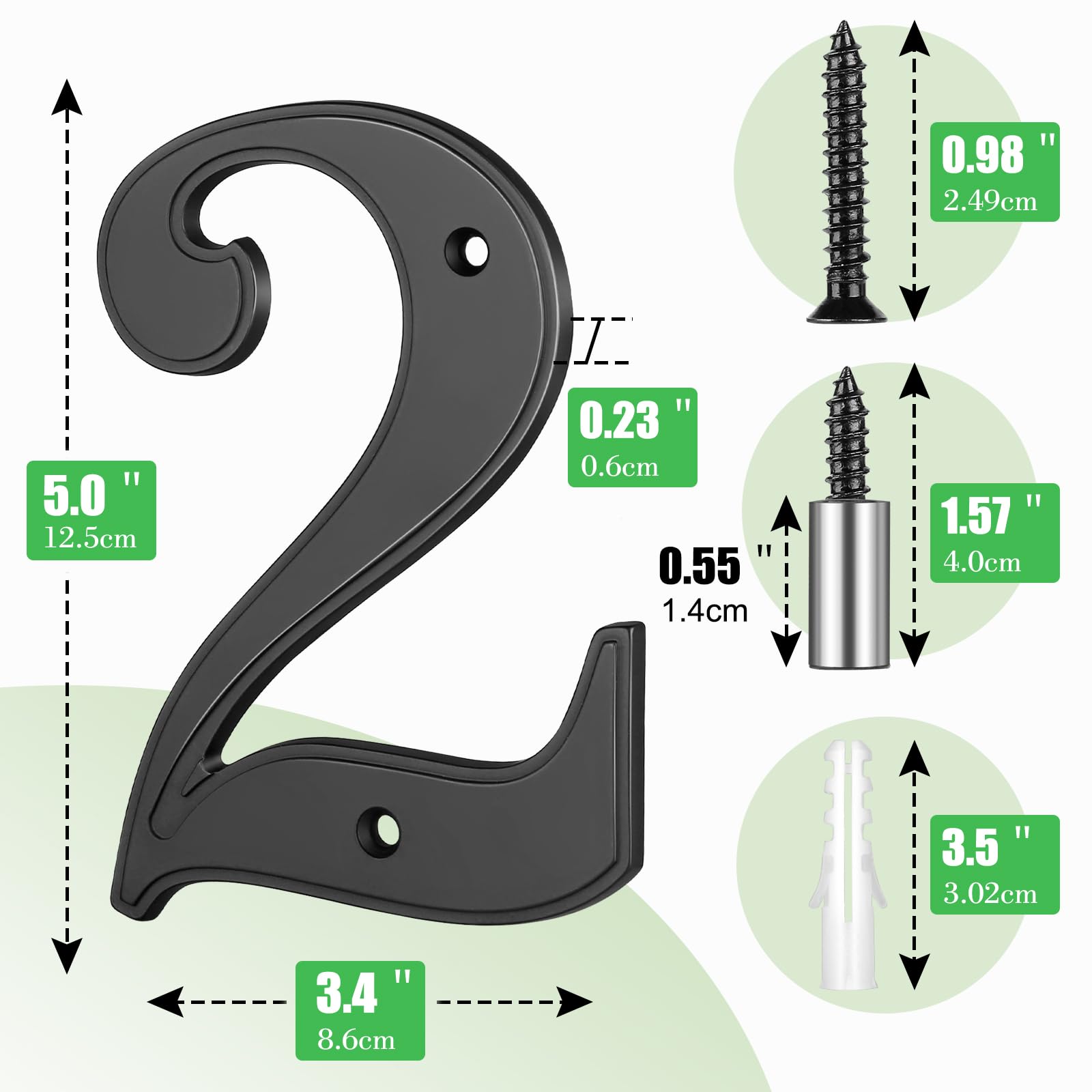5 Inch Modern Floating House Numbers - Large Metal Address Plaque for Outdoor Use, Anti-Rust Black Zinc Alloy Style with Nail Kit - Perfect for Front Door, Garden, Mailbox, and Exterior Home Decor (Black 2)