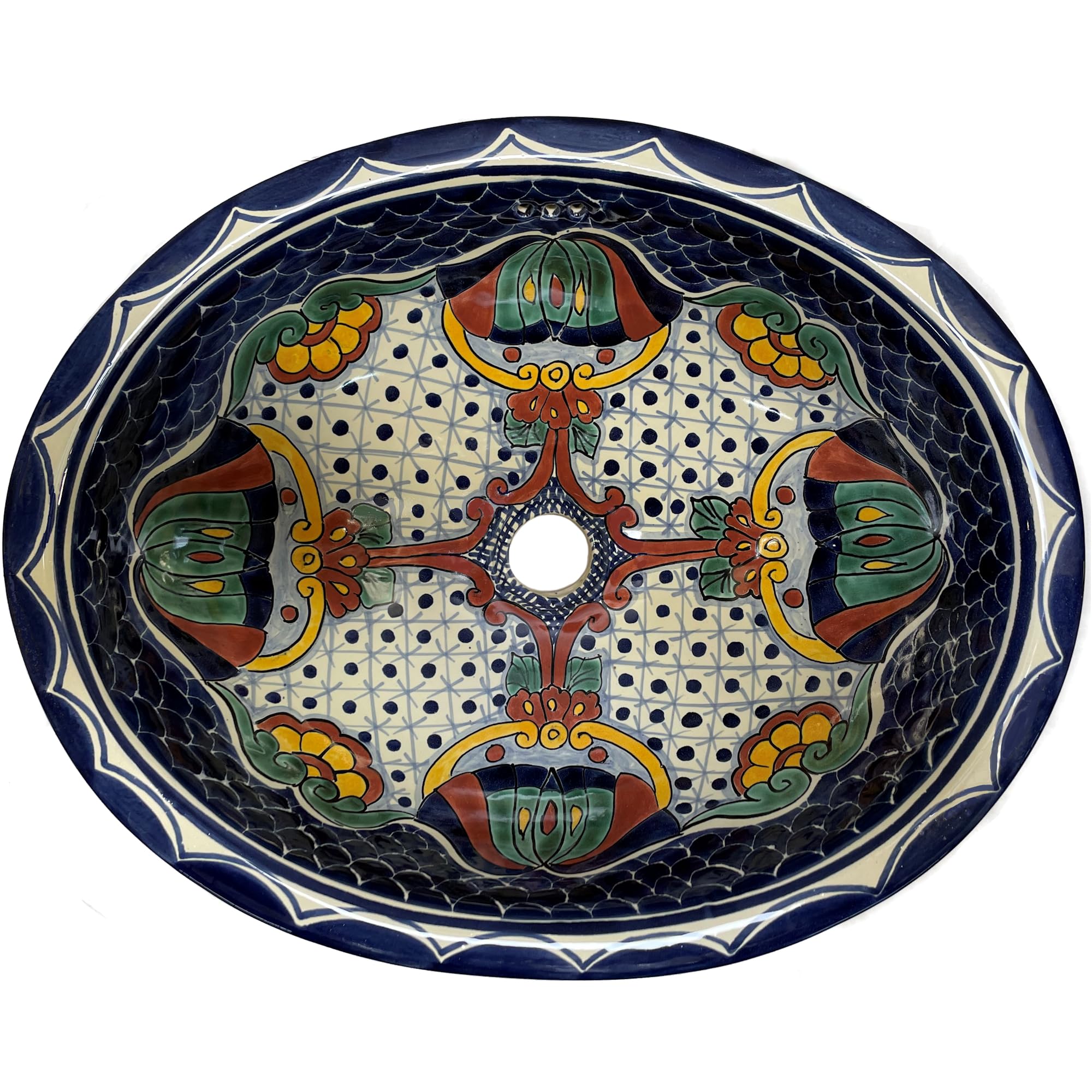 Blue Mesh Ceramic Talavera Sink - Handcrafted Mexican Style Bathroom & Kitchen Sink - Perfect for Farmhouse, Spanish Colonial, and Boho Home Decor