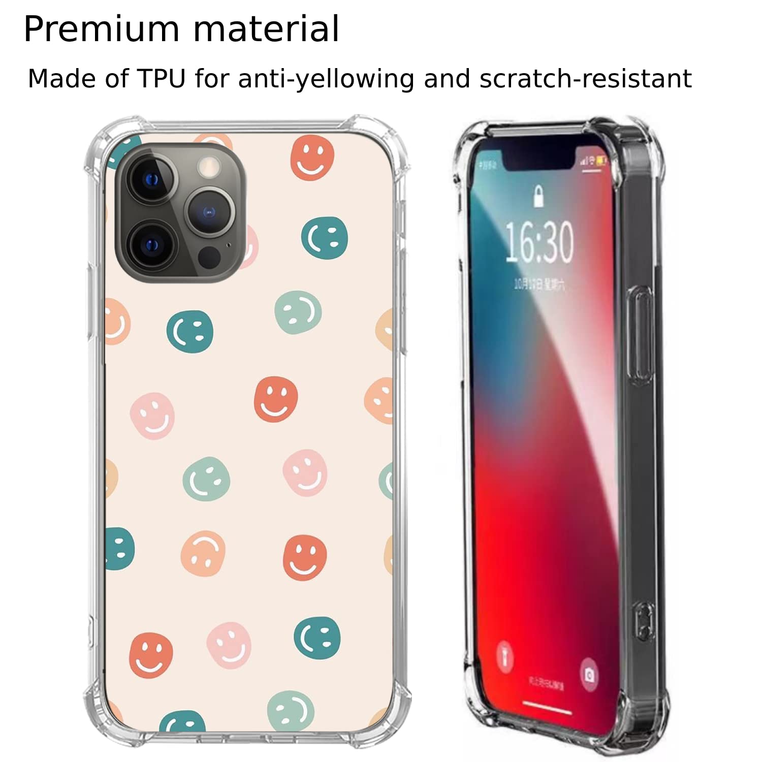 Retro Smiley Face iPhone 13 Pro Max Case - Colorful Cute Happy Design Trendy TPU Bumper Cover - Perfect for Daily Use, Work & School Accessories