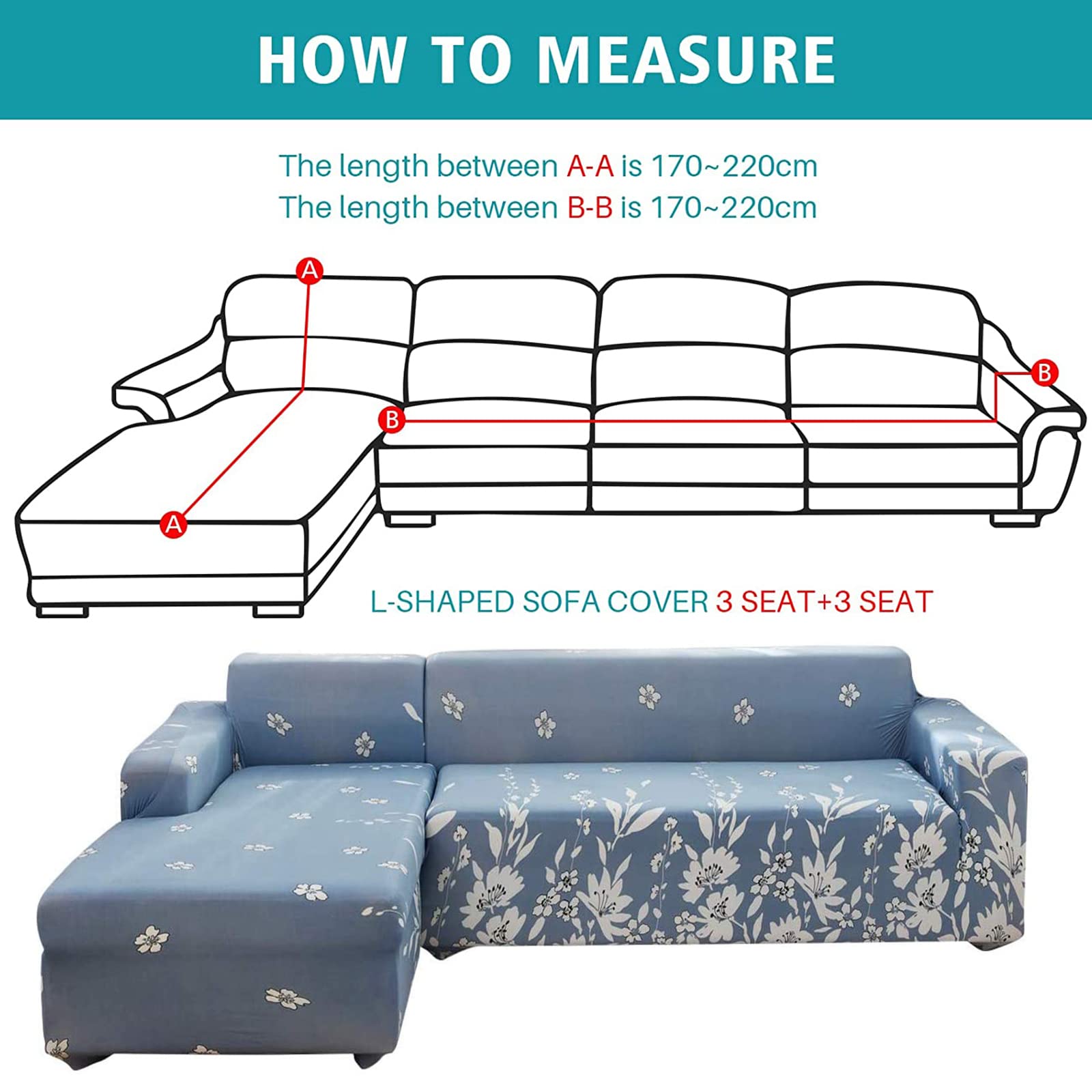 Stretchable L-Shaped Sofa Slipcover - Spandex Sectional Couch Cover for 3+3 Seater (2-Piece Set) | Furniture Protector for Pets & Kids | Perfect for Living Room, Family Room & Home Theater