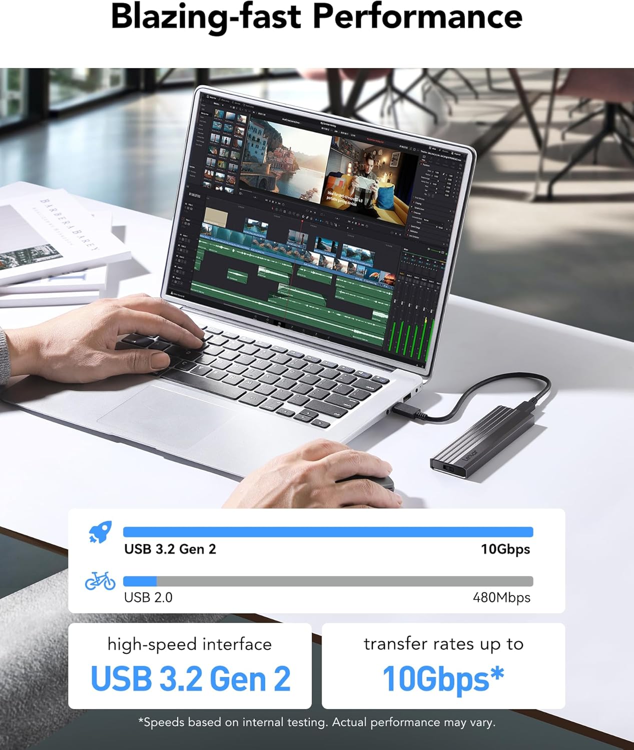 Lexar E350 M.2 NVMe SATA Enclosure - USB 3.2 Gen 2 (10Gbps) External SSD Case with 1050MB/s Speed - Perfect for MacBook, Windows Laptop & PC Data Storage & Transfer