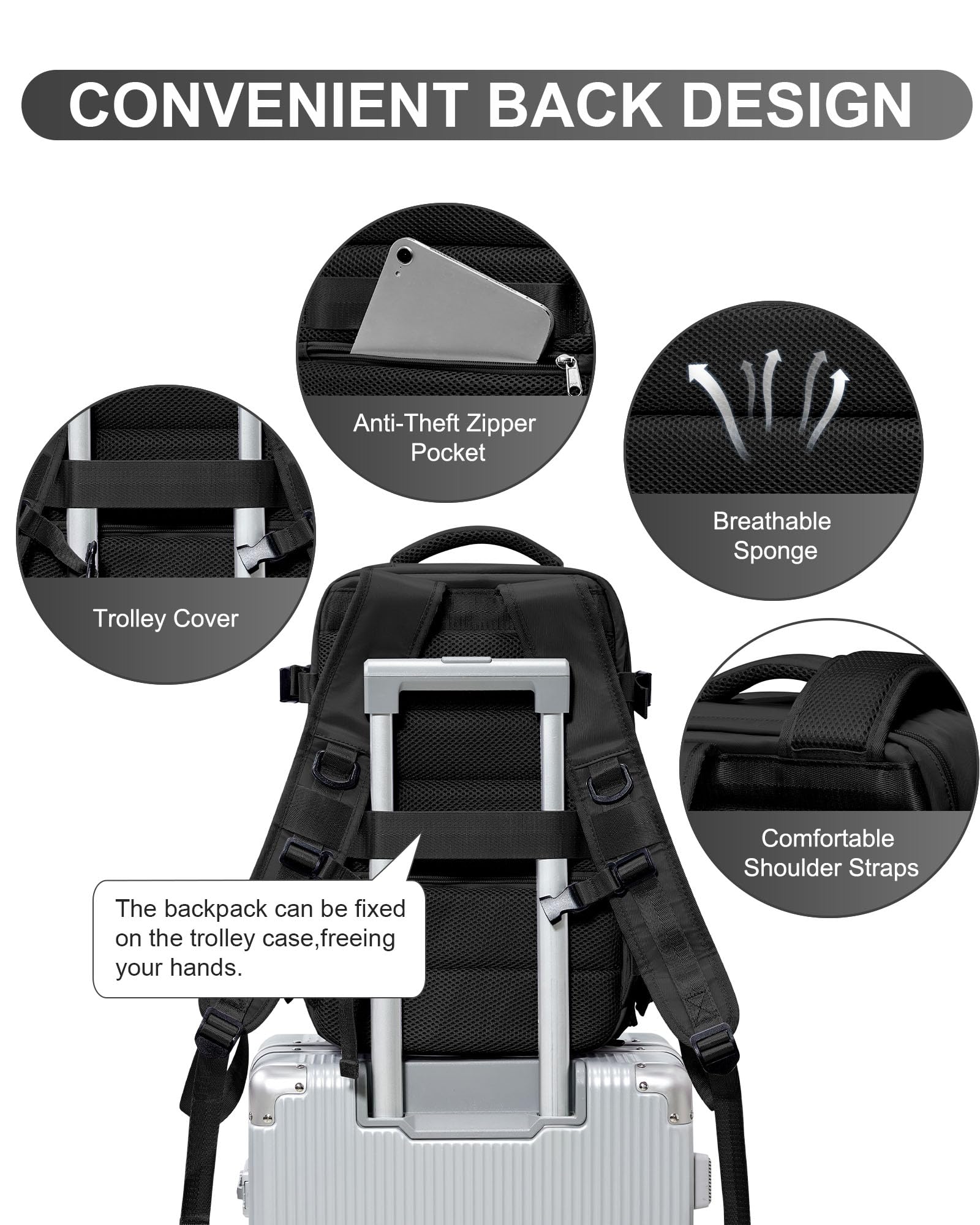 WONHOX Large Travel Backpack - TSA Approved Carry On Backpack with Laptop Compartment for Men & Women - Perfect for Business Trips, Work Commute & Airplane Travel