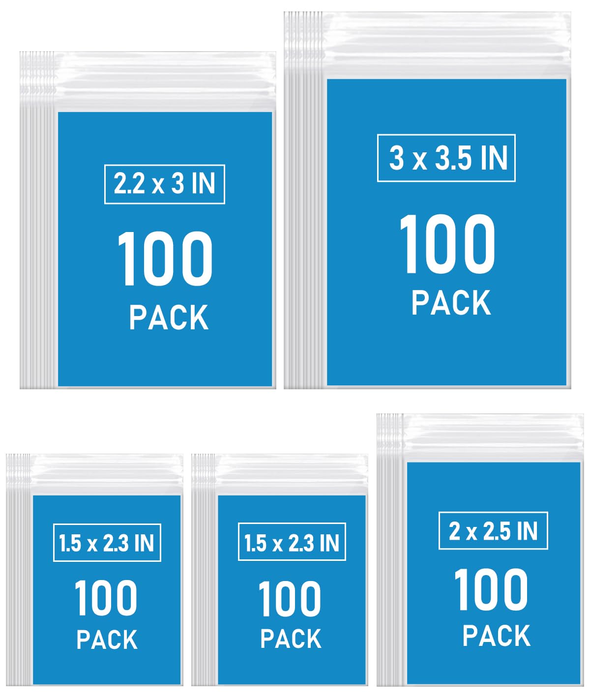 SOTMALTK 500-Pack Small Plastic Resealable Ziplock Bags - 4 Sizes Clear Jewelry Storage Bags for Candy, Pills, Beads & Crafts | Perfect for Organizing, Packaging & DIY Projects