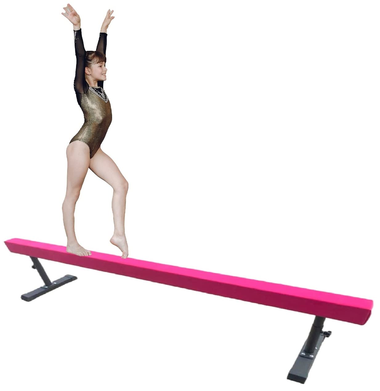 **Adjustable Kids Gymnastics Bar 3-in-1 Set with Balance Tube & 6'x4' Tumble Mat – Expandable Height 3-5 FT, Horizontal & Asymmetric Bar for Junior Gymnasts – Perfect for Home Training, Playrooms & Backyard Practice (Pink)**