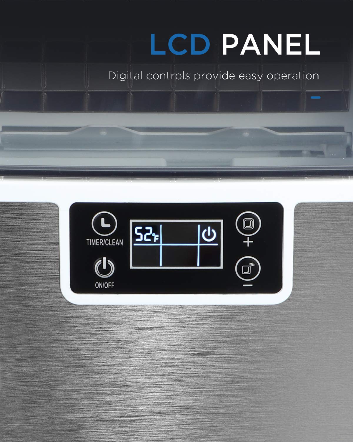 Portable Countertop Ice Maker Machine - 44lbs Daily Output, Stainless Steel Ice Cube Maker with Scoop & 3lb Storage Basket - Perfect for Home, Office, Parties & Outdoor Use
