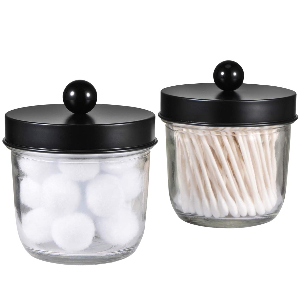 Farmhouse Style Mason Jar Bathroom Organizer Set - 2-Pack Glass Apothecary Jars for Qtips, Cotton Swabs, Makeup Rounds & More - Rustic Vanity Storage for Bathroom Countertop - Perfect for Farmhouse, Cottage & Vintage Decor - Ideal for Bathroom, Vanity, Spa & Home Organization - Great for Small Spaces, Gifts & Wedding Decor - Use in Bathroom, Bedroom, Salon or as Decorative Storage