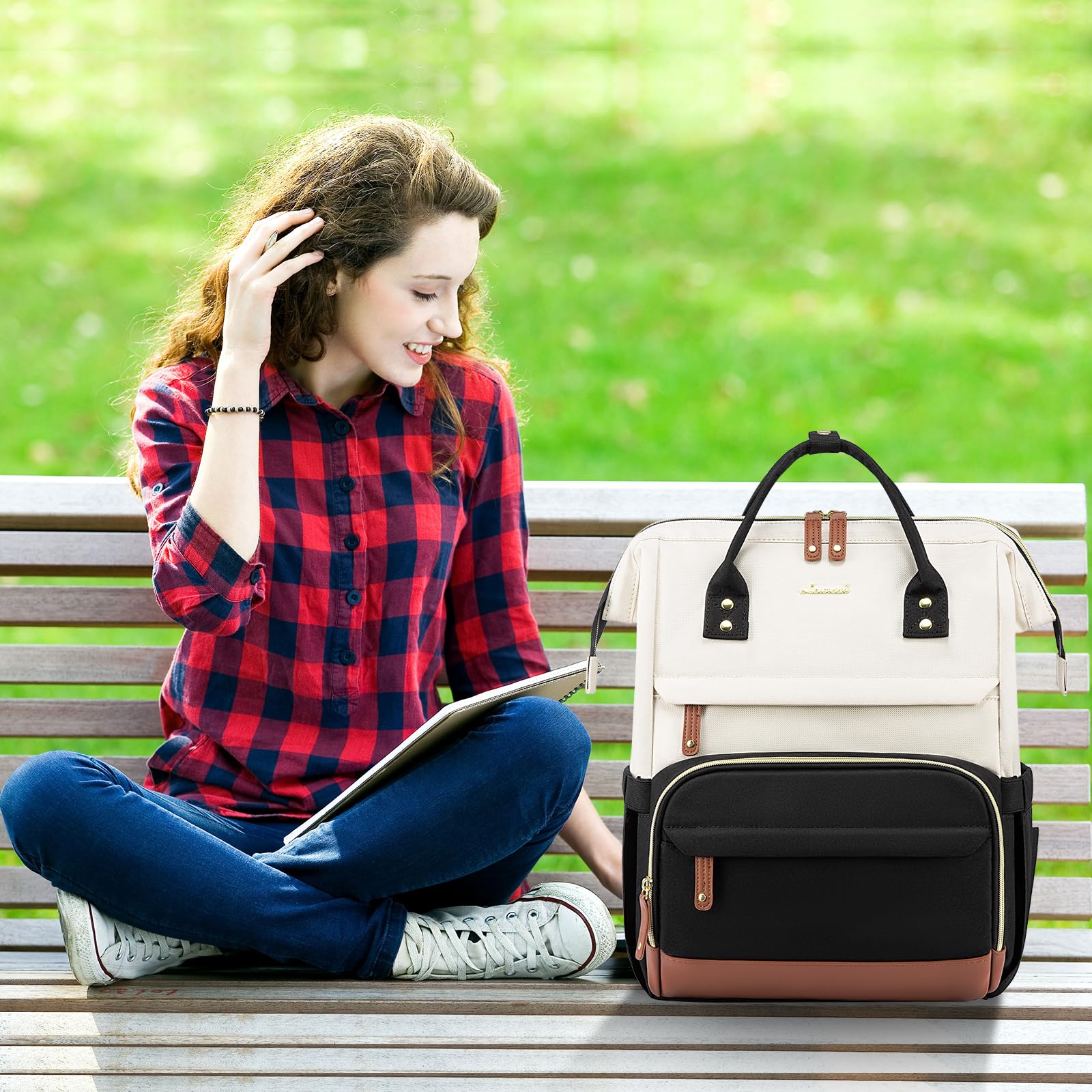 LOVEVOOK 17.3 Inch Laptop Backpack for Women & Men - Water Resistant USB Charging Business Travel Backpack, Lightweight Nurse Work Bag with Wide Opening - Beige, Black, Brown | Perfect for Office, School, College & Daily Commute