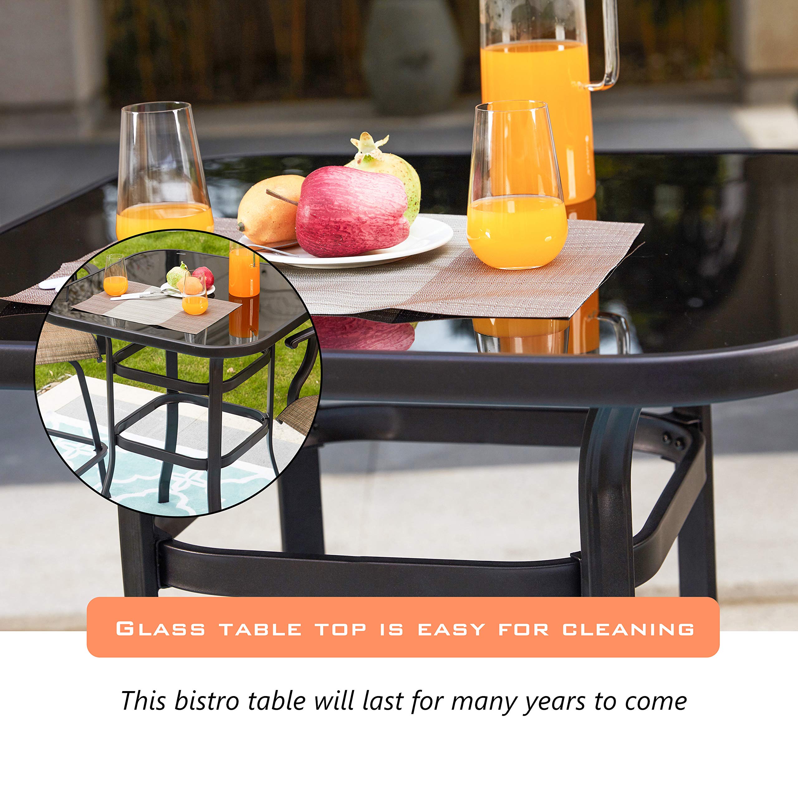 LOKATSE HOME 3-Piece Bar Stool Set with 2 Swivel Bar Stools & 1 Adjustable Height Bistro Table - Patio Dining Furniture, Red Tesling Fabric - Perfect for Outdoor Entertaining, Backyard BBQs, and Poolside Lounging