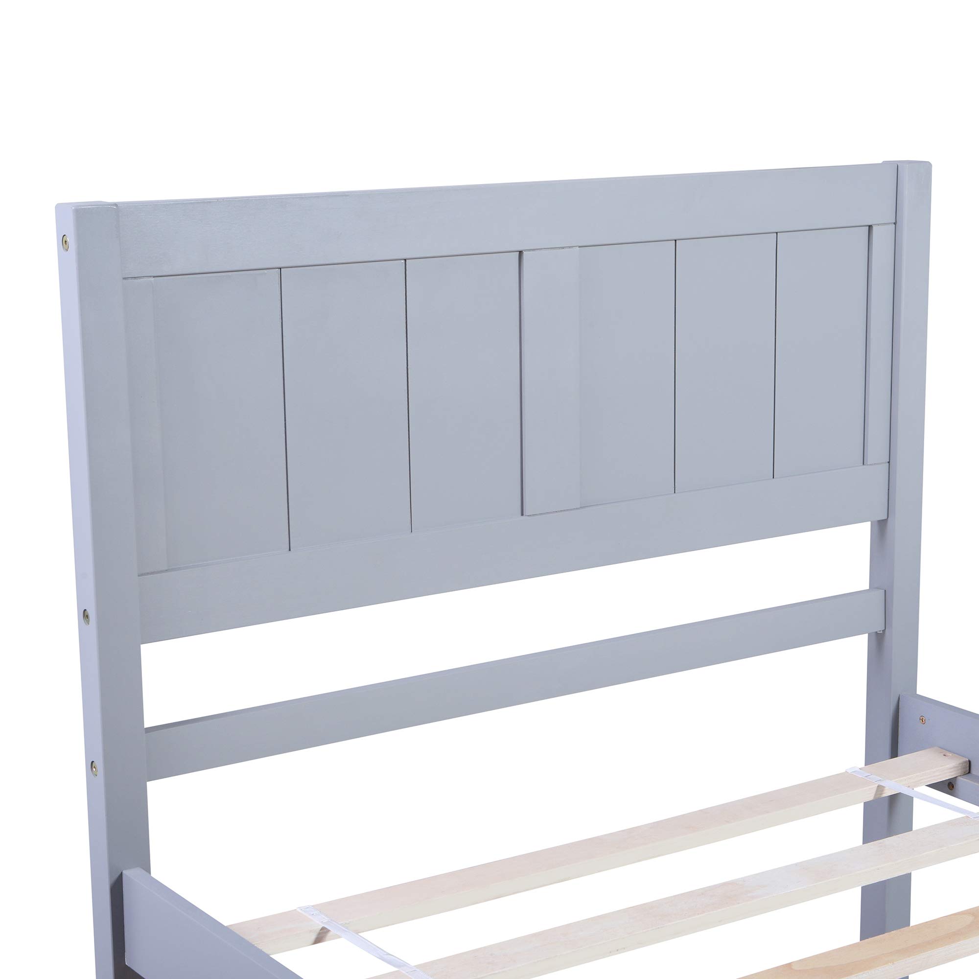 LZ LEISURE ZONE Solid Wood Twin Size Bed Frame with Headboard - No Box Spring Needed, Sturdy Platform Bed for Small Spaces (Grey) | Perfect for Kids Rooms, Guest Bedrooms & Studio Apartments